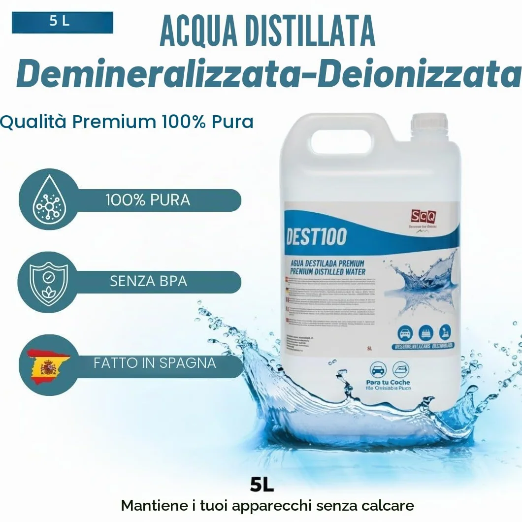 Acqua distillata pura 5L per batterie ferri da stiro umidificatori pulizia motori CPap laboratori demineralizzata deionizzata