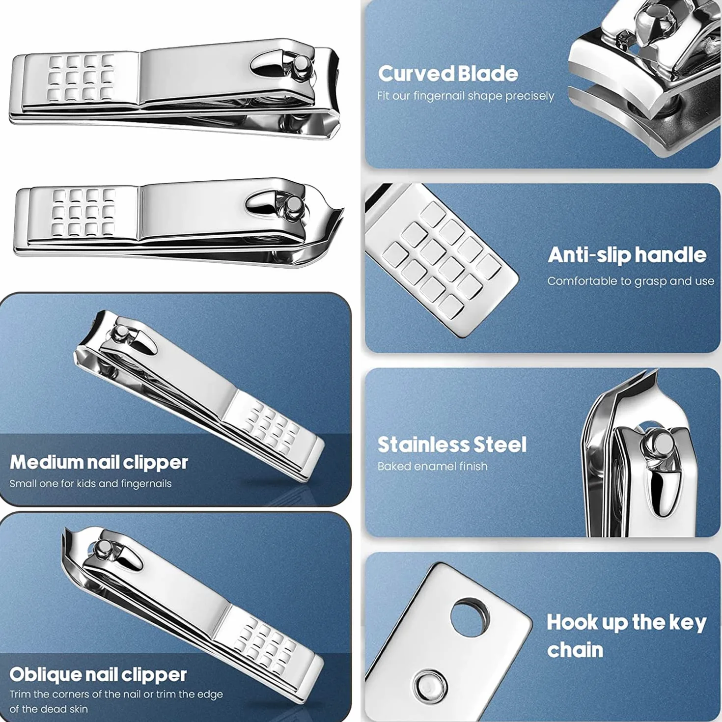 Tronchesino per Unghie Piedi Set Tagliaunghie Professionale Acciaio Inox 12 Pezzi Nero Rosso