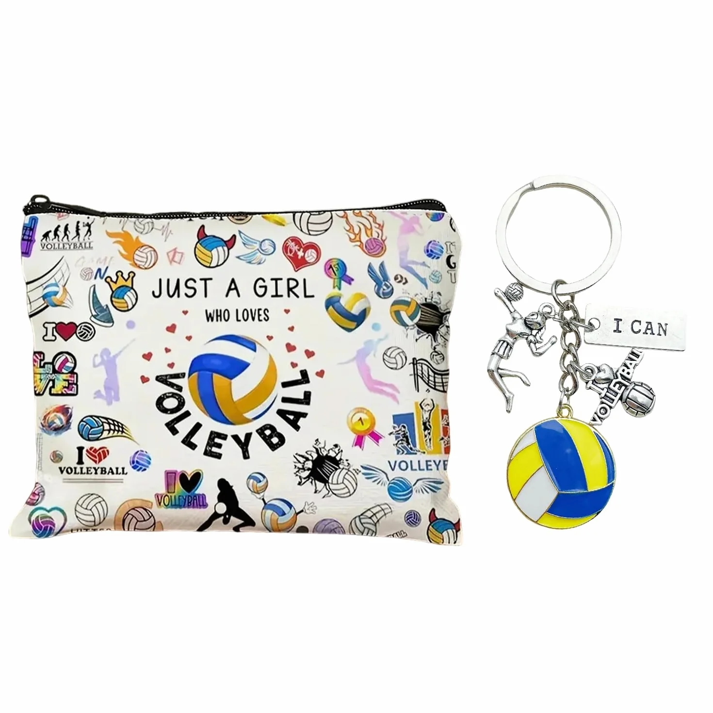 Borsa Cosmetica Da Pallavolo Da 1 Pezzo E Portachiavi Da 1 Pezzo, Stampa Fronte-Retro, Grande Capacità, Custodia Portatile Per Viaggi E Fitness, Ciondolo Decorativo Per Zaino Sportivo.