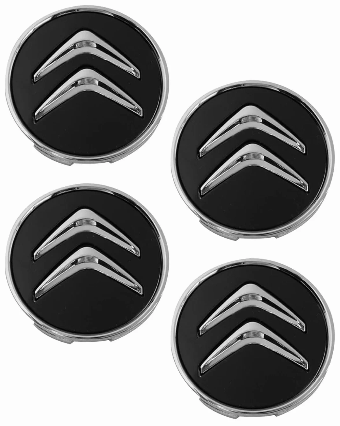 Tappi Nero Coprimozzo 60mm Citroen C1 C3 C4 C5 C6 DS3 Fregi Cerchi in Lega Logo