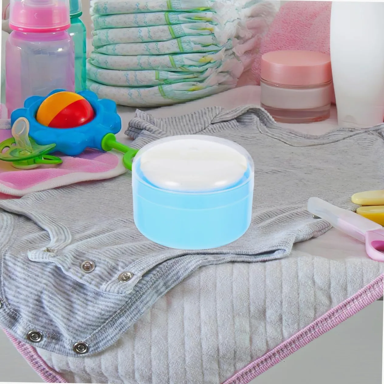 Scatola per Cipria Portatile per Ragazzo Ragazza con Piumino per Cipria, Custodia in Plastica e Cotone Tessile, Facile da Usare una Mano per Uso Quotidiano a Casa
