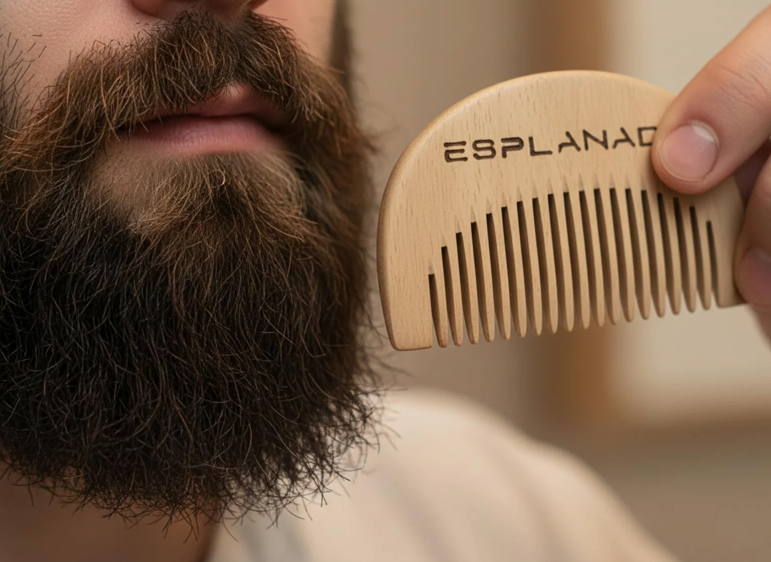 Esplanade Neem - Pettine da barba da uomo, in legno, compatto, piccolo, tascabile, da viaggio, per la cura dei baffi