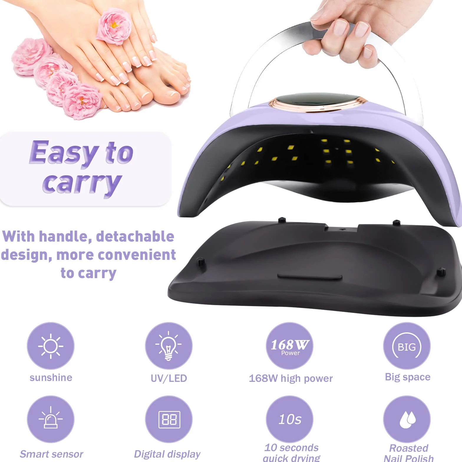 Lampada UV LED Lampada Unghie 168W Professionale Fornetto per Manicure/Pedicure Permanente Smalto Semipermanente 4 Timer con 10s/30s/60s/99s Display LED Automatico Sensore