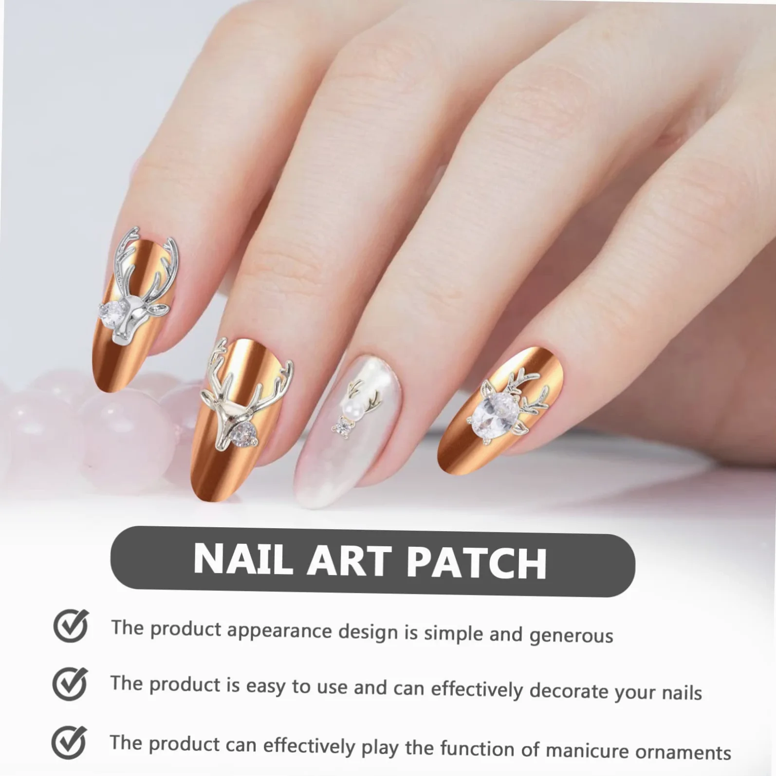 2 Set Accessori Per Unghie Con Design Corno Cervo E Zirconi Charms Per Nail Art Te Per Domestico 16 Pezzi * 2
