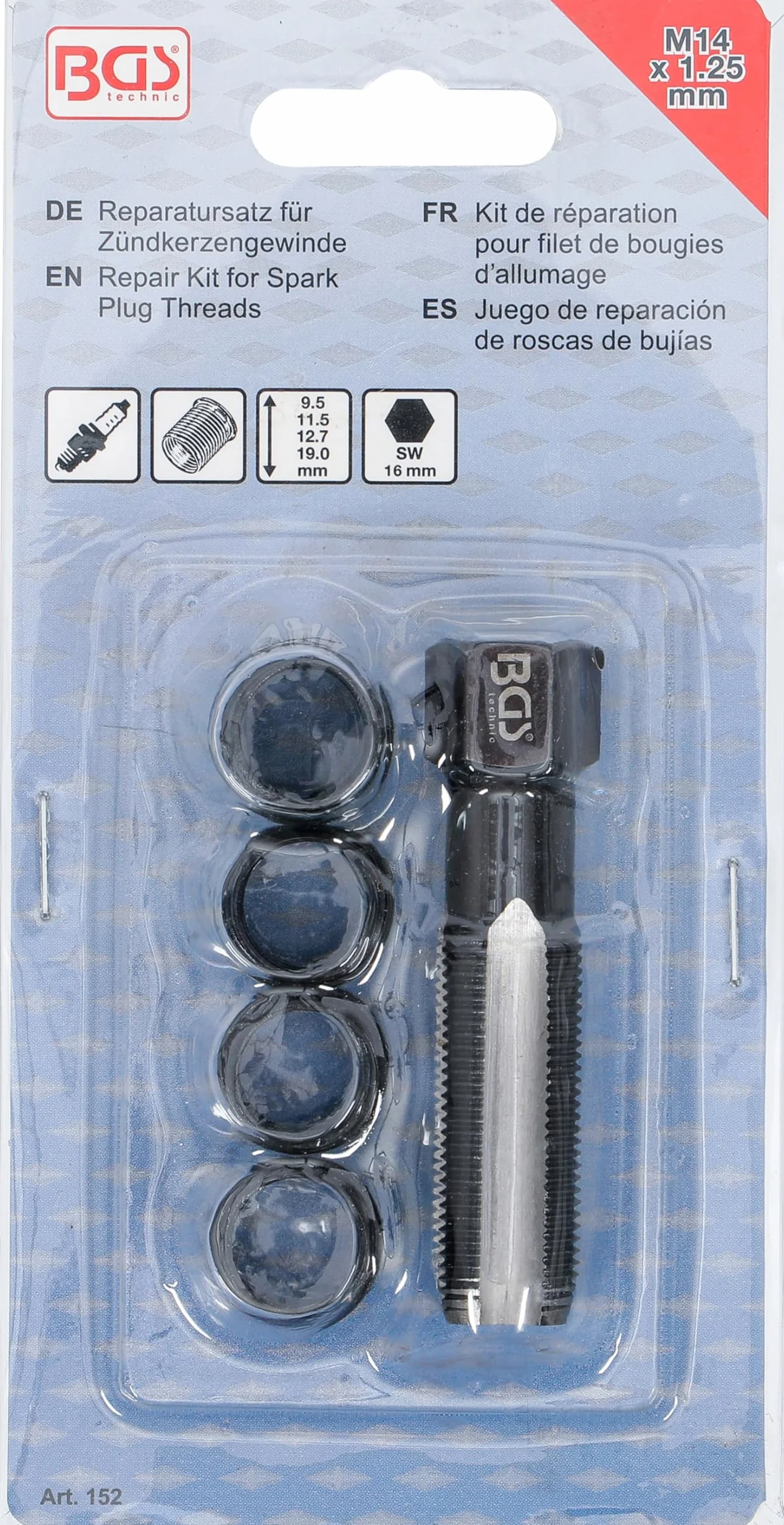 BGS 152 Kit di riparazione per filetti candelette M14 x 1,25 mm 5 pz.
