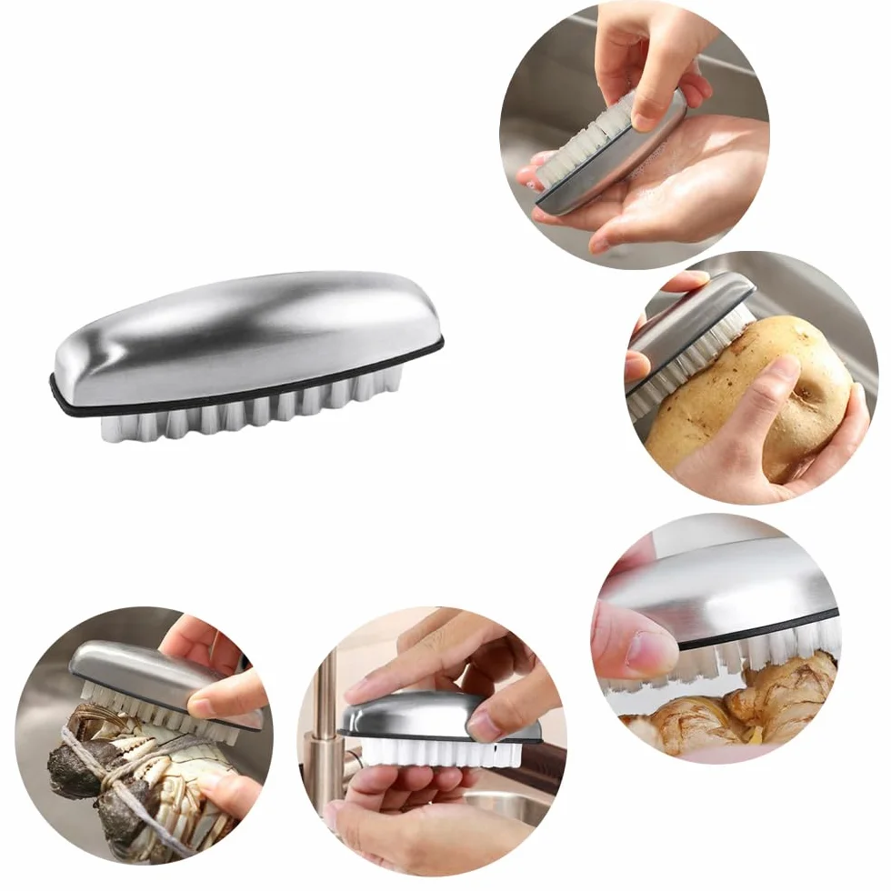 Spazzola Per Unghie Inox Kit Lavaggio Mani 2 Pezzi