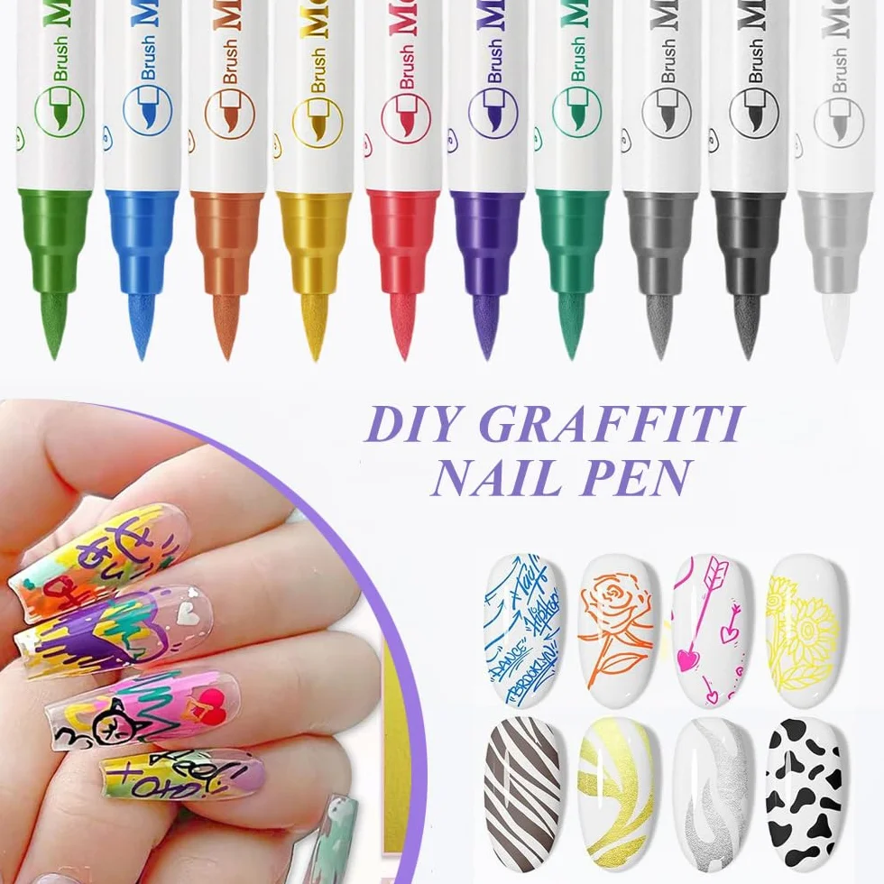 10 colori Penne Per Nail Art Punta, 3D Nail Art Pen, Adatto per il design di nail art fai-da-te, per dipingere e per l'artigianato
