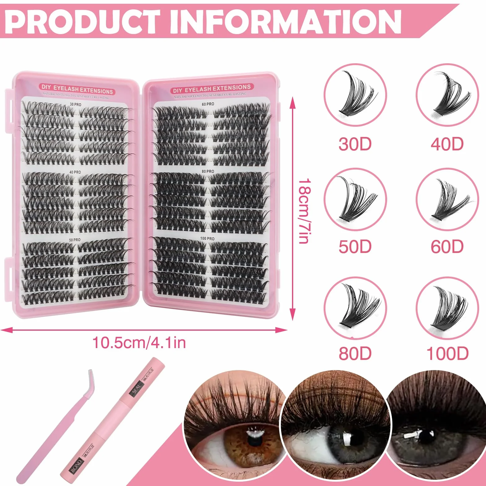VEGCOO 570 Pezzi Ciglia Finte Ciuffetti Kit, 30-100D Curl Cluster Lashes, Extension Ciglia Naturali per Principianti