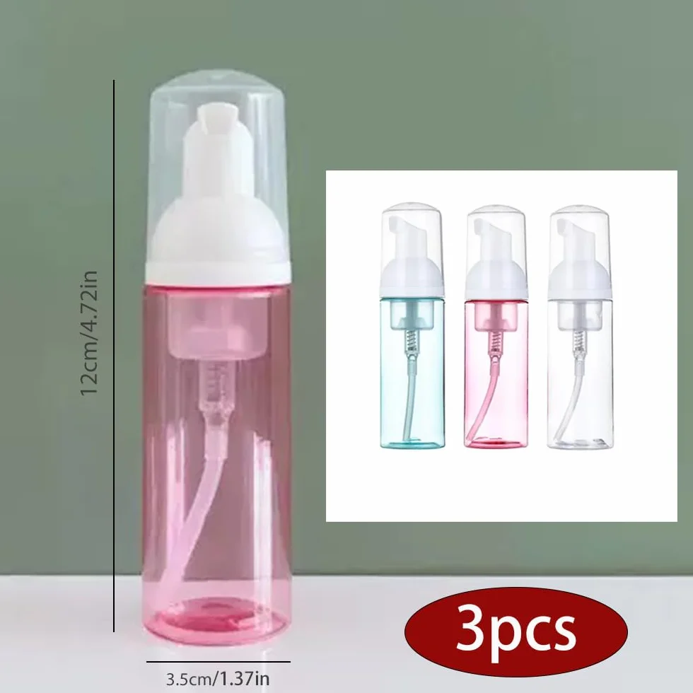 Confezione da 3 Flaconi Schiuma da Viaggio, 60ml - Dispenser Ricaricabili in Plastica Trasparente, Ideali per Sapone, Shampoo e Lavaggio Viso, Pratici e Compatti