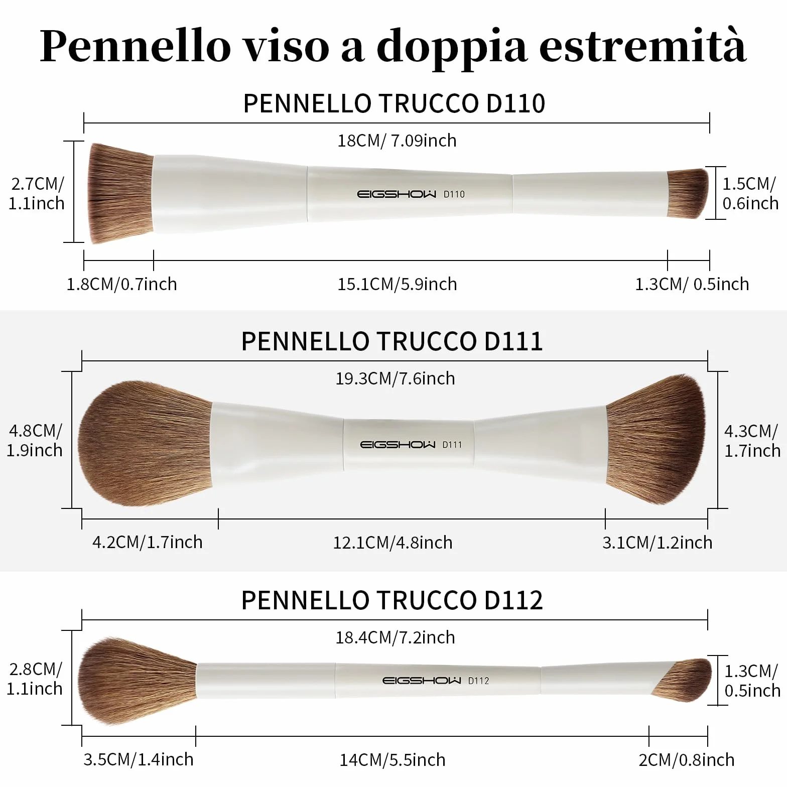 EIGSHOW Set di Pennelli per Trucco, Set Pennelli Make Up da 3 Pezzi, Set Pennelli Trucco con Due Estremità, Viso in Fibra Sintetica Morbida, Adatti per Polveri Liquide e Cremose, Beige