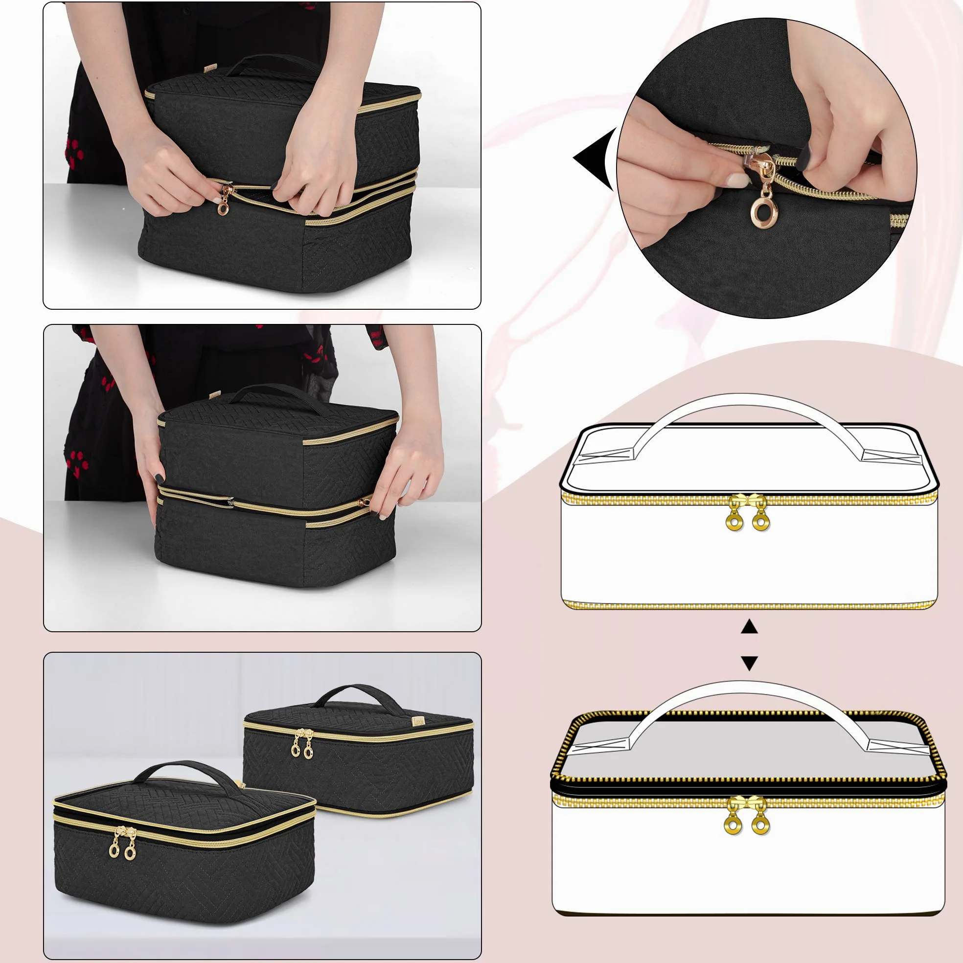 Luxja Organizer per Smalti per Unghie Staccabile a 2 Strati | Valigetta Porta Smalti per 60 Bottiglie (15 ml - 0,5 fl. oz), Borsa Organizer per Smalto