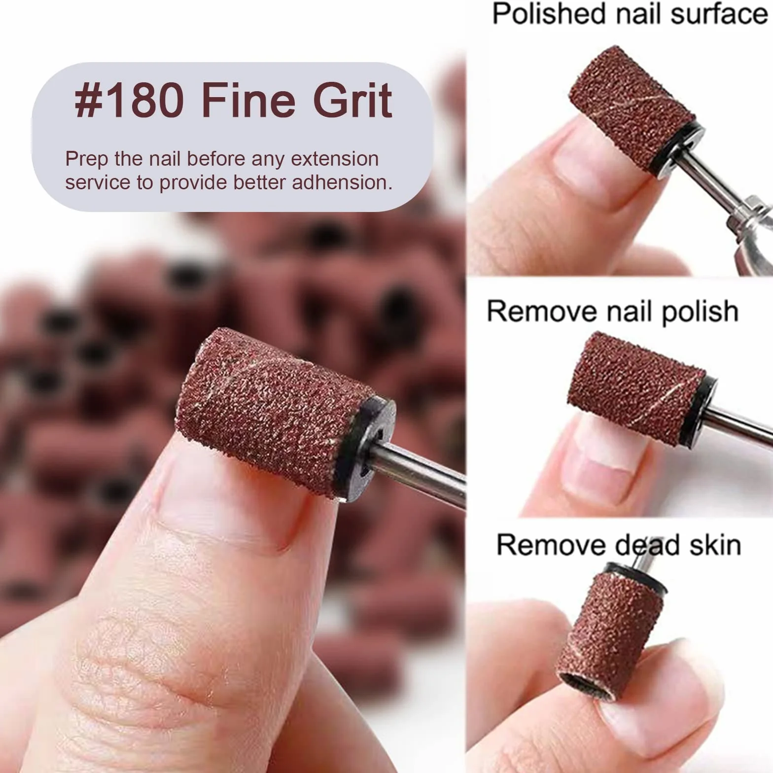 100 Pezzi Nastri Abrasivi Manicure 180#, Ideale per Macchina Manicure Utensili Montati Teste di Molatura Cilindrica(2*Punta da Trapano per Unghie)