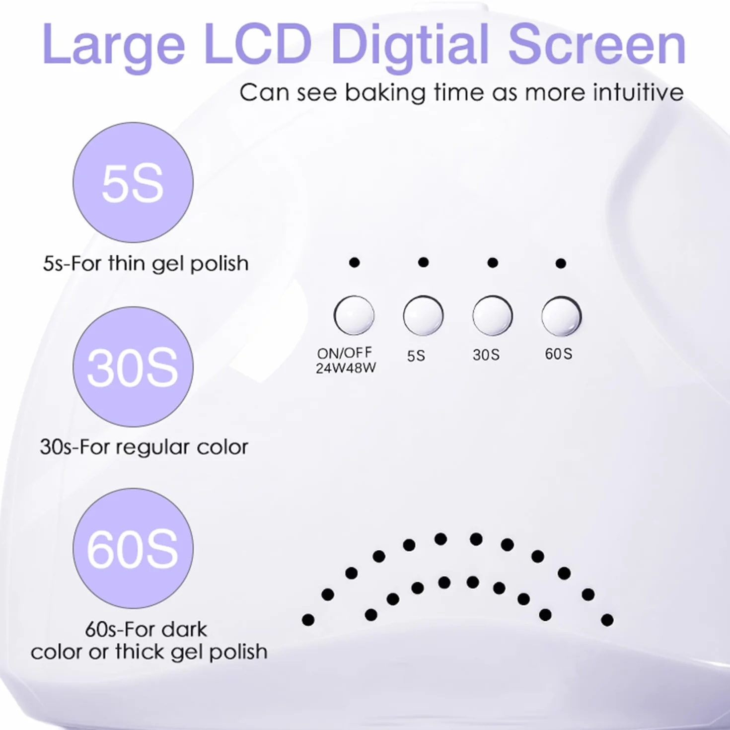Fornetto Unghie LED Professionale 48W - Lampada UV per Asciugare Smalto Semipermanente - Sensore Avvio Automatico, 3 Timer Impostabili (5S, 30S, 60S) - Perfetto per Manicure e Pedicure