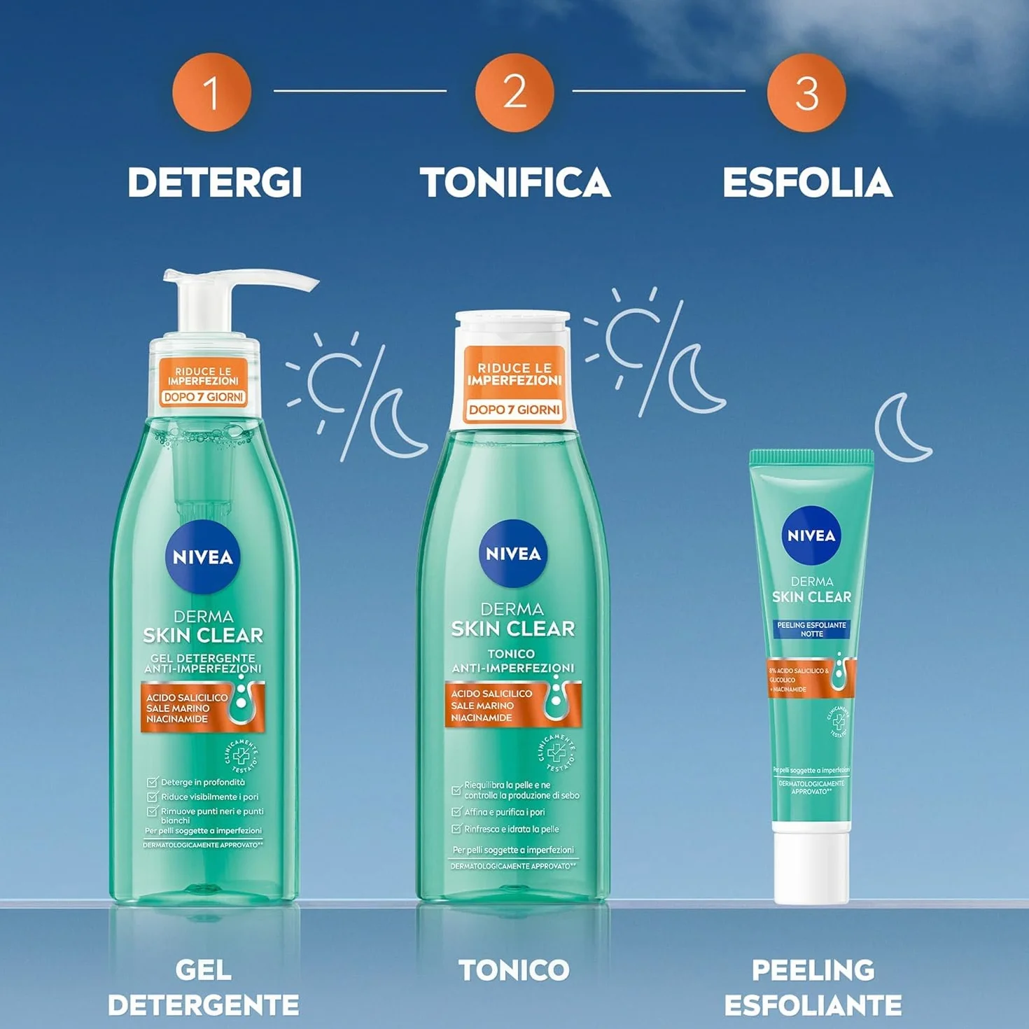 NIVEA Derma Skin Clear Gel Detergente Viso Anti-Imperfezioni 150 ml, Detergente viso pelle grassa e mista con Acido Salicilico, Sale Marino e Niacinamide, Detergente schiumogeno viso purificante
