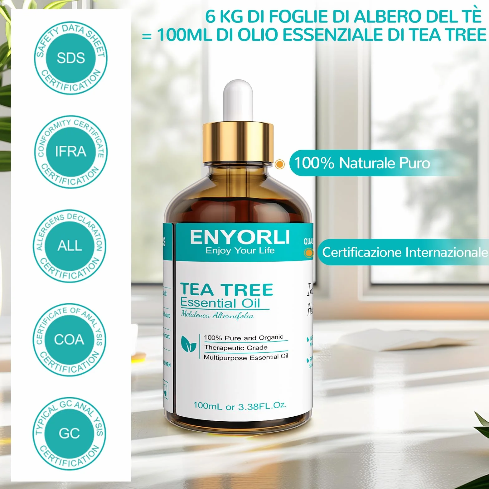 Tea Tree Olio Essenziale 100mL Naturale per Pelle Viso Capelli Unghie Aromaterapia