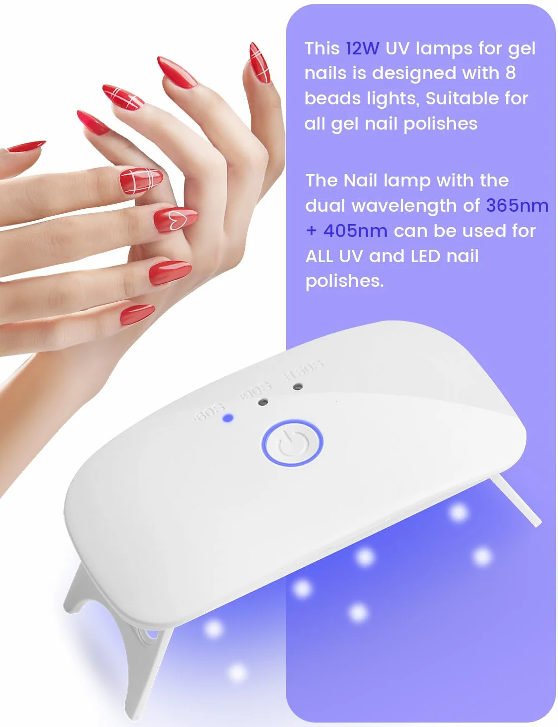 Mini Lampada UV LED per Unghie, Asciuga Smalto per Tutti gli Smalti in Gel con Cavo USB