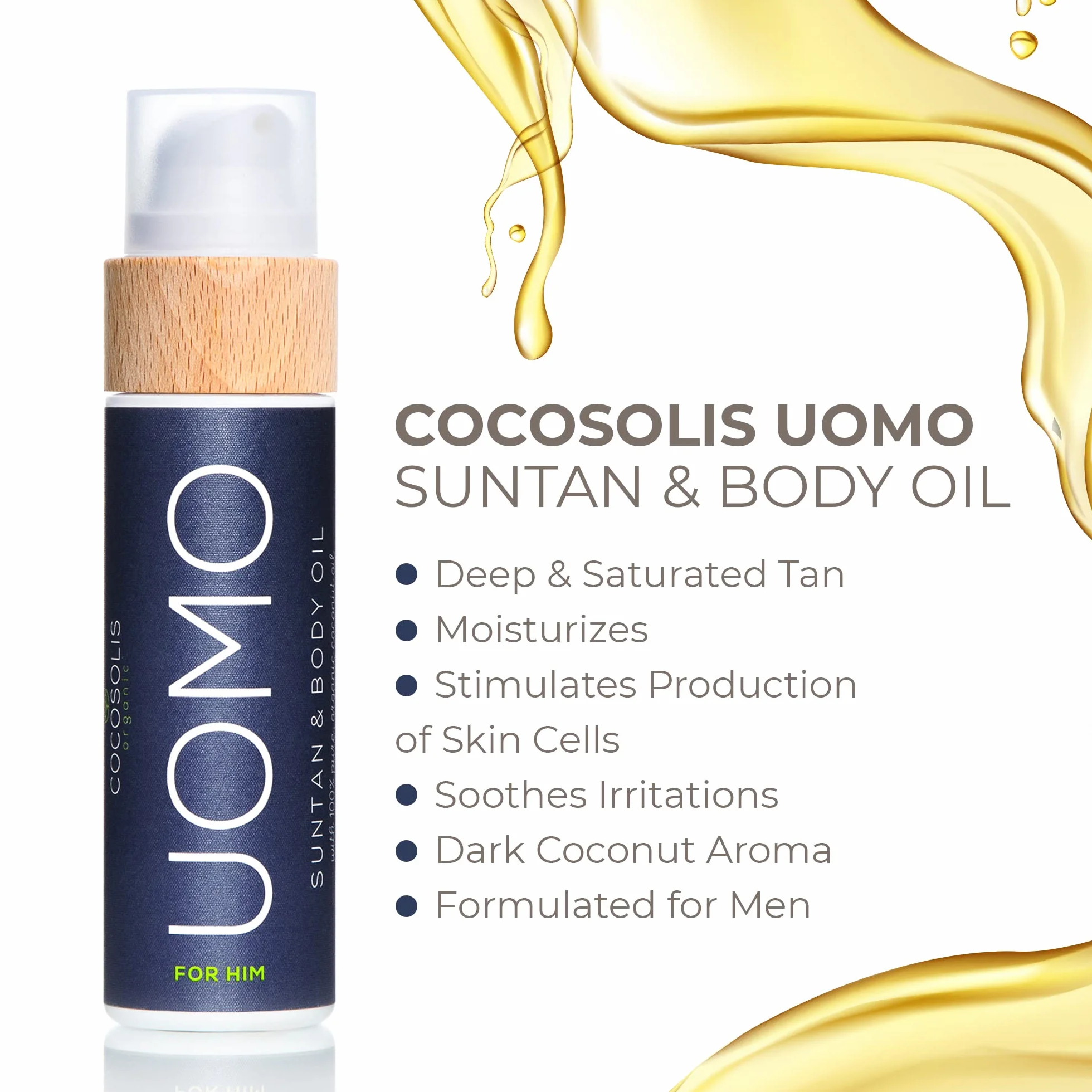 COCOSOLIS UOMO Acceleratore di abbronzatura per uomo - Olio abbronzante biologico con vitamina E e profumo BLACK COCONUT per un'abbronzatura intensa e veloce - Rinforzatore di abbronzatura (110 ml)