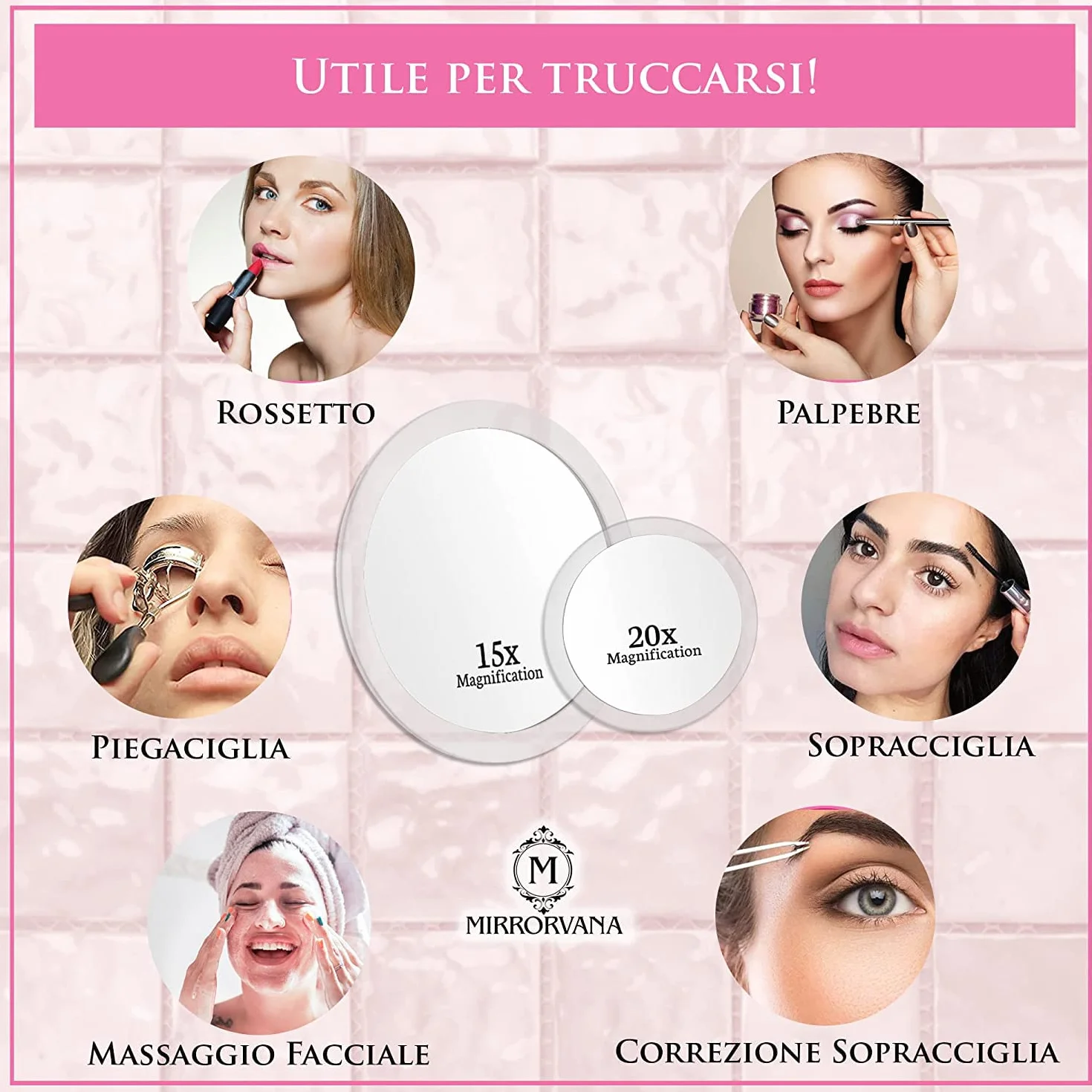 Specchio Ingranditore 15X e 20X con Ventosa 15cm 10cm Trucco