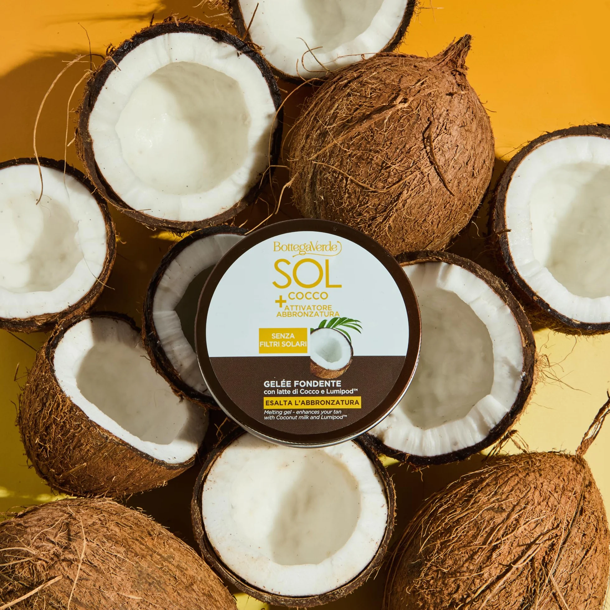 Bottega Verde SOL Cocco Gelée Corpo Attivatore Abbronzatura 150 ml, Senza Filtri Solari, con Latte di Cocco e Lumipod, Intensifica e Prolunga l'Abbronzatura