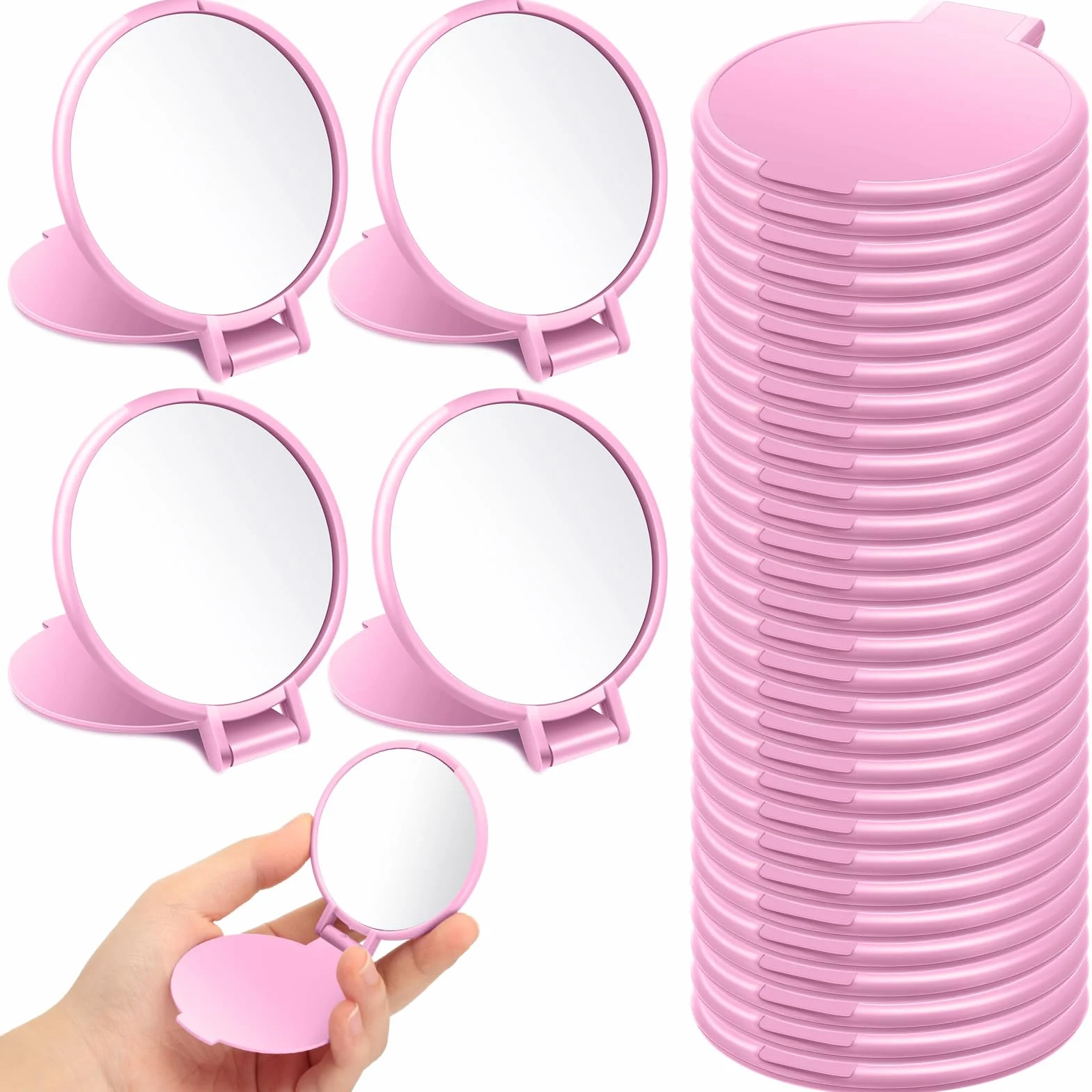 Mini specchi compatti rotondi portatili pieghevoli 7,1 x 6,1 cm rosa