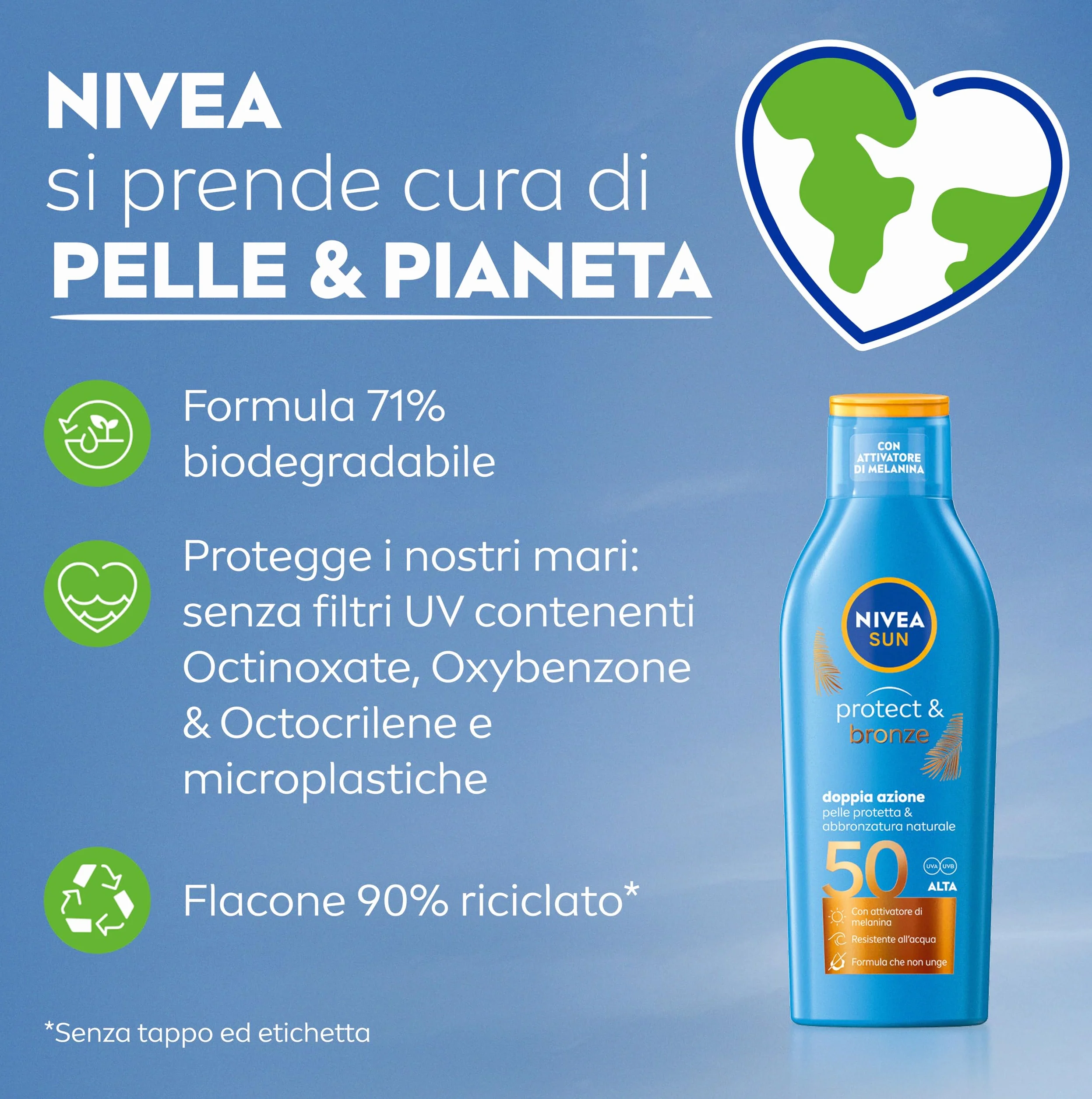 NIVEA SUN Latte Solare Protect & Bronze FP 50 200 ml, Crema solare 50 con attivatore di melanina