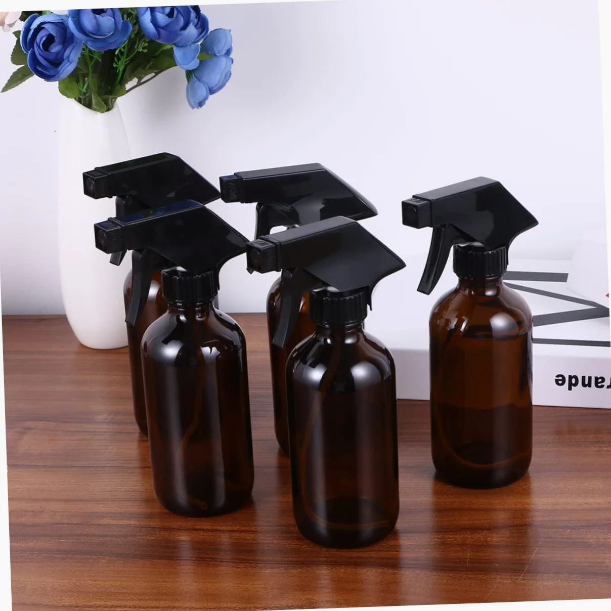 FRCOLOR Bottiglia Spray in Vetro Marrone 250ml, 4 Pezzi, Riutilizzabile | Pp, Contenitori per Liquidi, Uso per Prodotti di Pulizia, Formato Compatto