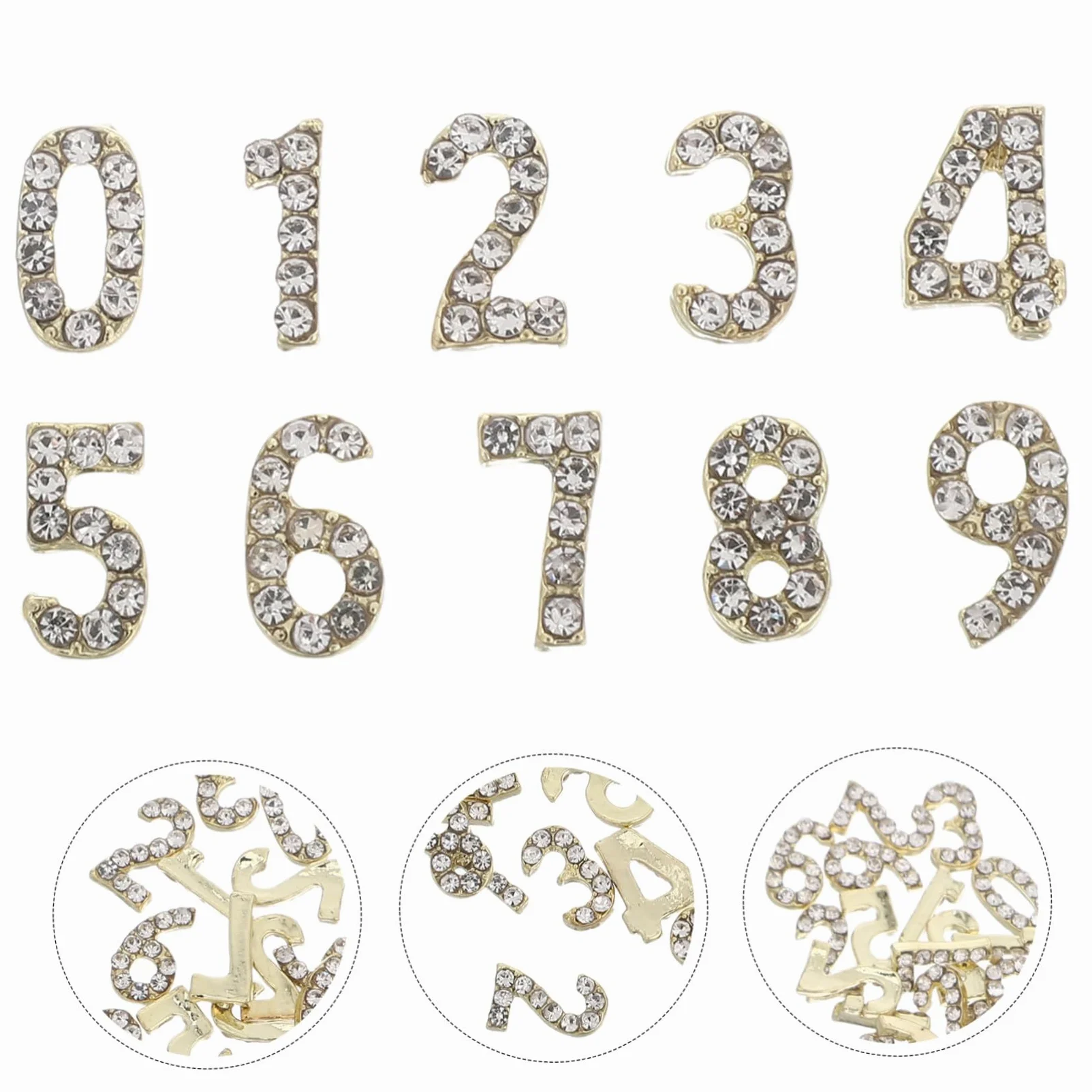 Charms per Unghie Numeri Cristalli Oro Flatback 100 Pezzi | Ferro, Shine Duraturo e Facile Applicazione, Decorazione per Saloni e Matrimoni, Gioielli Unghie per Bambine