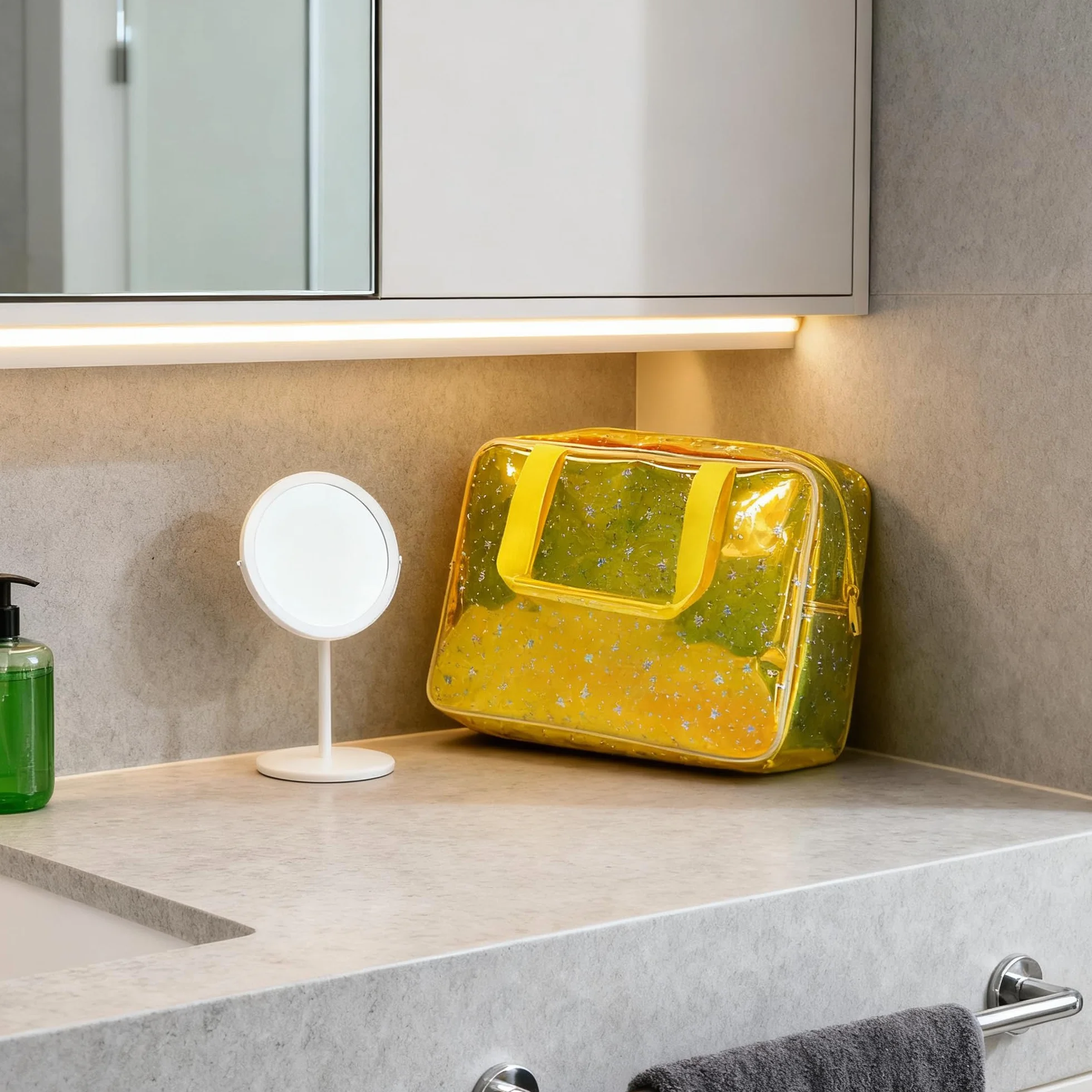Borsa impermeabile in PVC a forma di stella per trucchi prodotti per la cura del trucco incluso 11,8 "x5.12" x8.26", Giallo laser, 11.81x5.12x8.27inch, Olografico