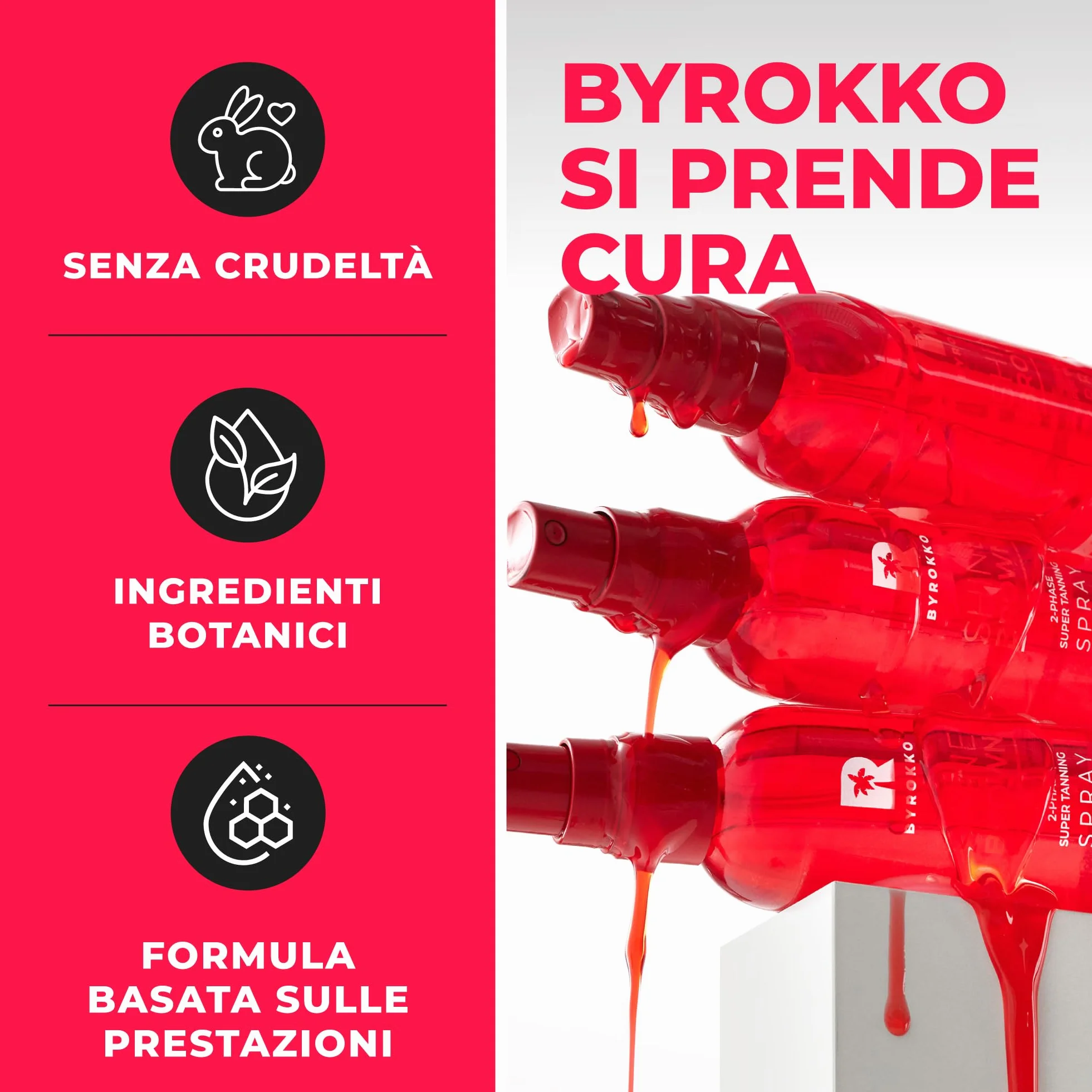 BYROKKO Shine Brown Spray Abbronzante Bifasico Anguria (100 ml), acceleratore con oli naturali e acido ialuronico, per sole e lettino, formula idratante a rapido assorbimento