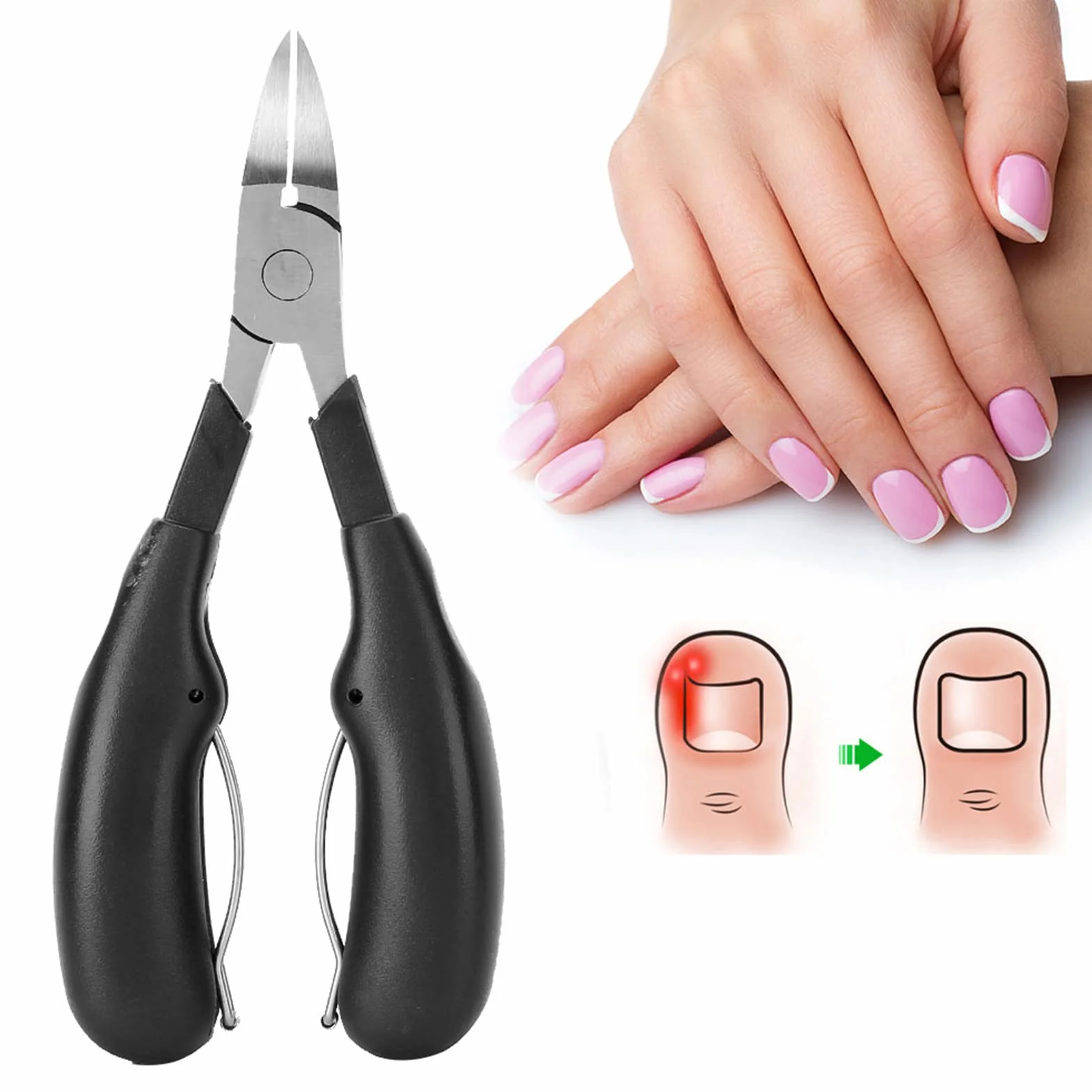 Pinza per Cuticole Professionale in Acciaio Inossidabile per Unghie Incarnite con Manico Ergonomico (BLACK)