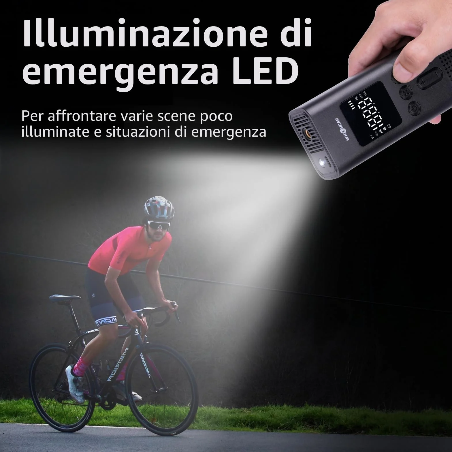 Compressore Aria Portatile Auto 6000mAh 150PSI Mini Compressore Portatile per Auto con Display Digitale e Luce LED Pompa Elettrica per Bicicletta, Auto, Moto, monopattino, Palloni