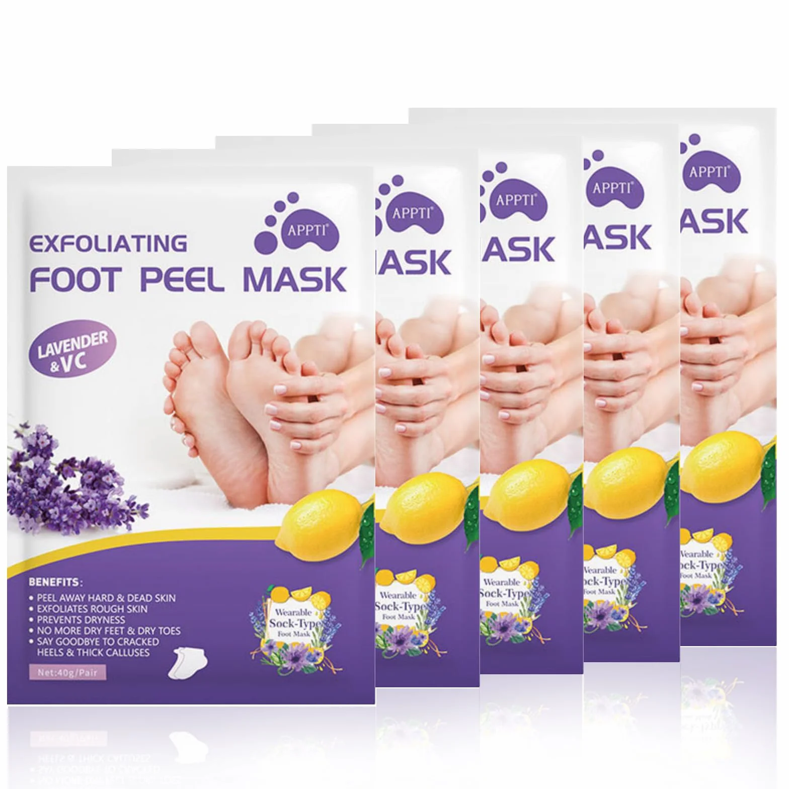 Joyeee Maschera Piedi Esfoliante, Lavender Foot Peel Mask, Efficace Peeling Piedi, Scrub Piedi e rimozione Calli dei Piedi, per Uomini e Donne, 5 paia