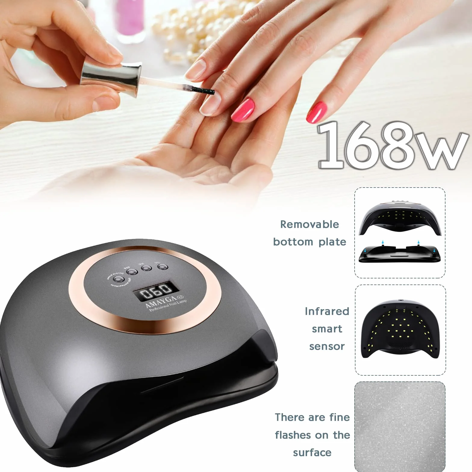 Lampada Unghie UV LED,168W Fornetto per Manicure/Pedicure Permanente Smalto Semipermanente 4 Timer con 10s/30s/60s/99s Display LED Automatico Sensore