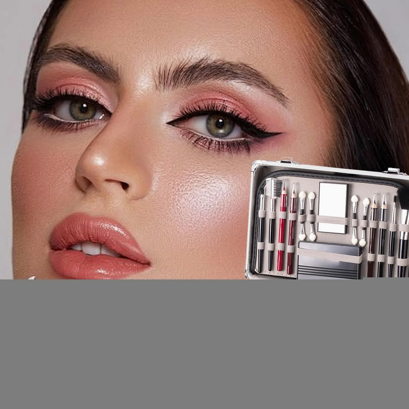 Set trucco per principianti, kit trucco per adolescenti | Set completo di cosmetici iniziali,Ombretto, fard, per sopracciglia, rossetto, smalto, pennello per sopracciglia con custodia