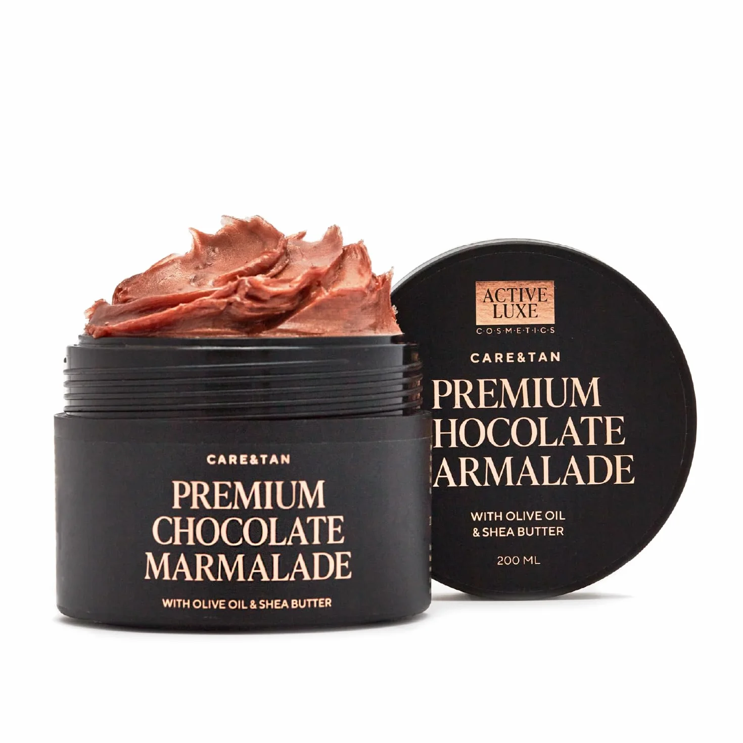 Active Luxe Marmellata di Cioccolato Premium – Crema Abbronzante Rapida con Carota e Olio d'Oliva – Crema Abbronzante Corpo per un Teint Più Scuro (200 ml)