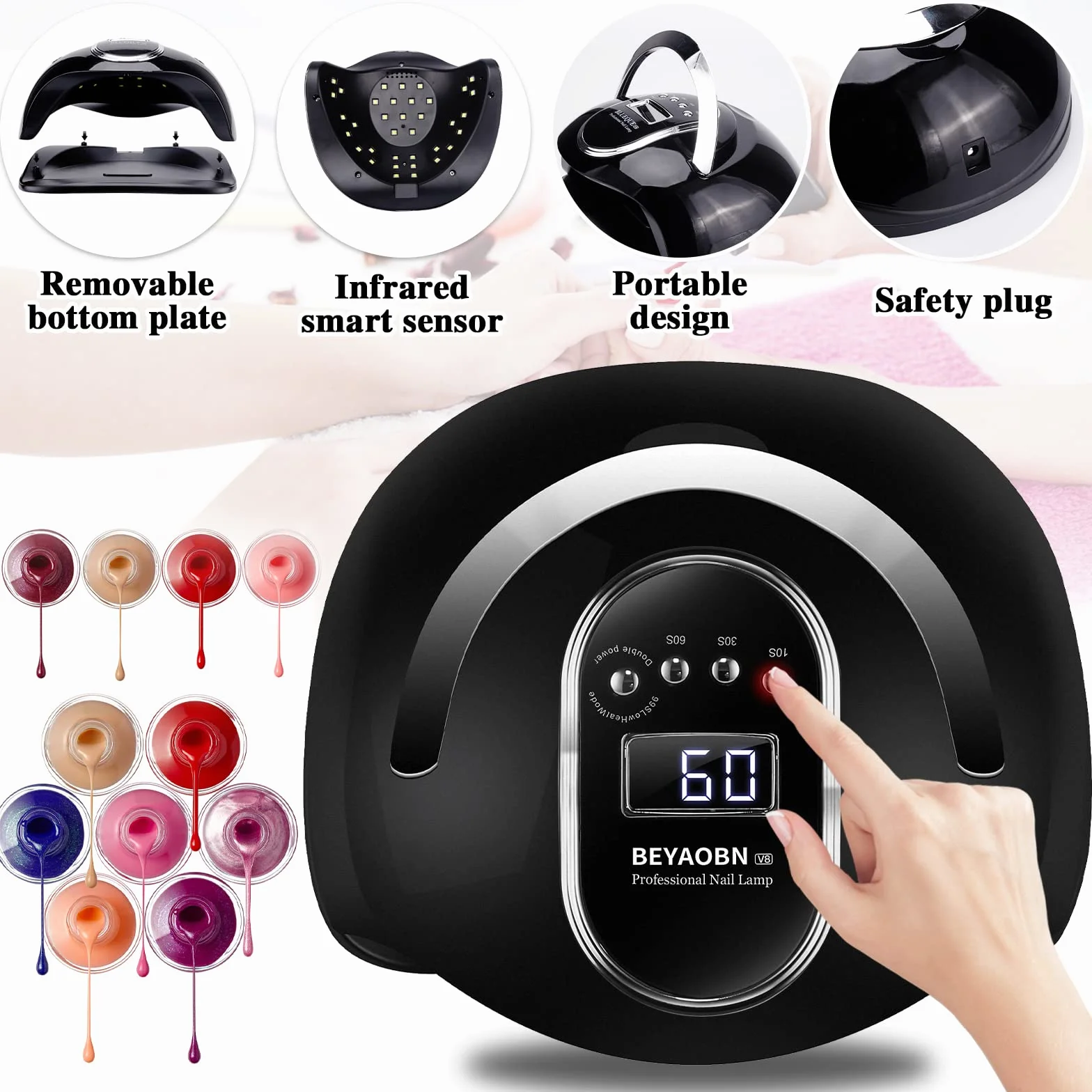 Lampada UV LED Lampada Unghie 168W Professionale, 4 Timer con 10s/30s/60s/99s, Fornetto per Manicure/Pedicure Permanente Smalto Semipermanente, Display LED Automatico Sensore