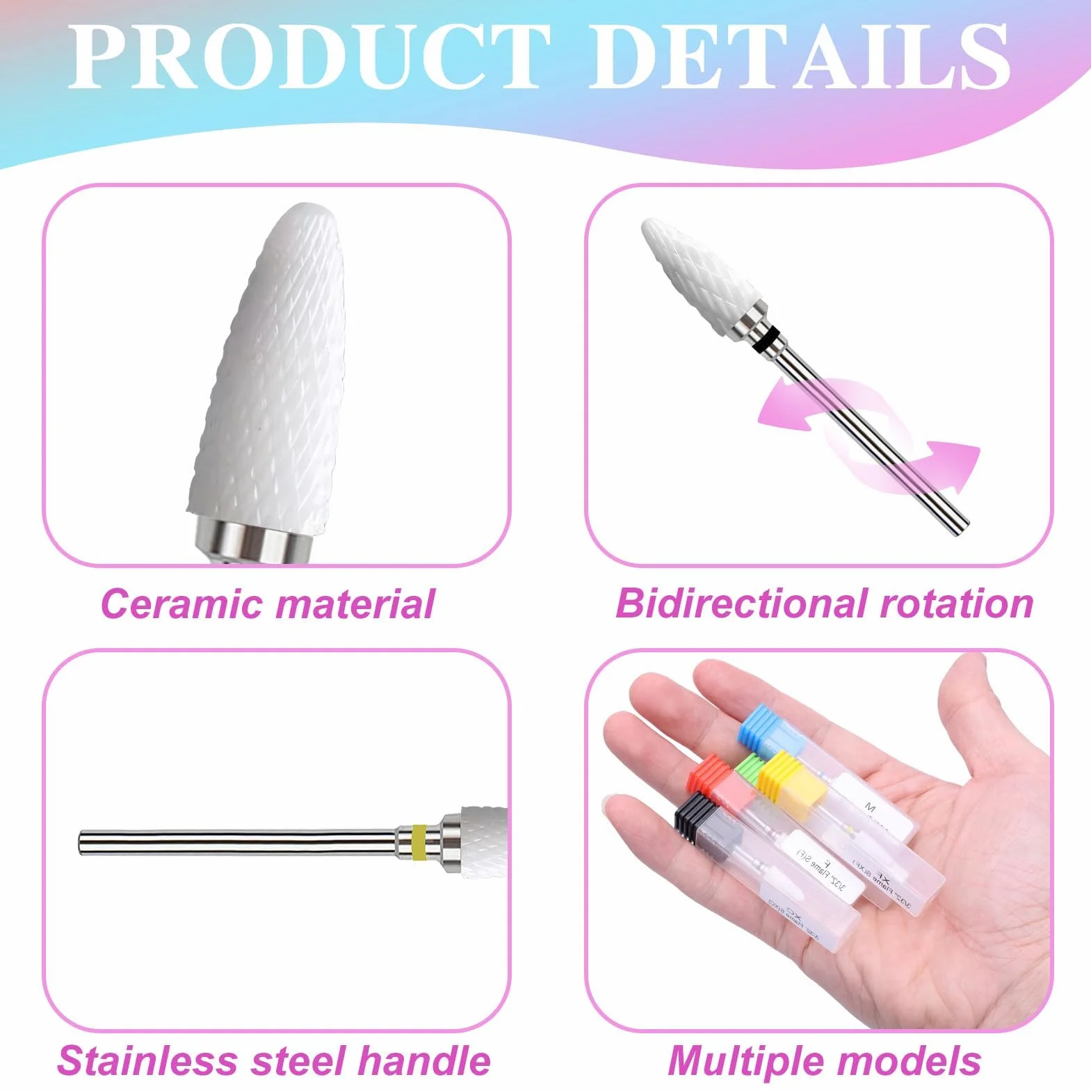 Set di Punte per Unghie in Ceramica Professionale 3/32'' Forma di Mais per Lucidatura Acrilico e Gel Kit 5 Pezzi