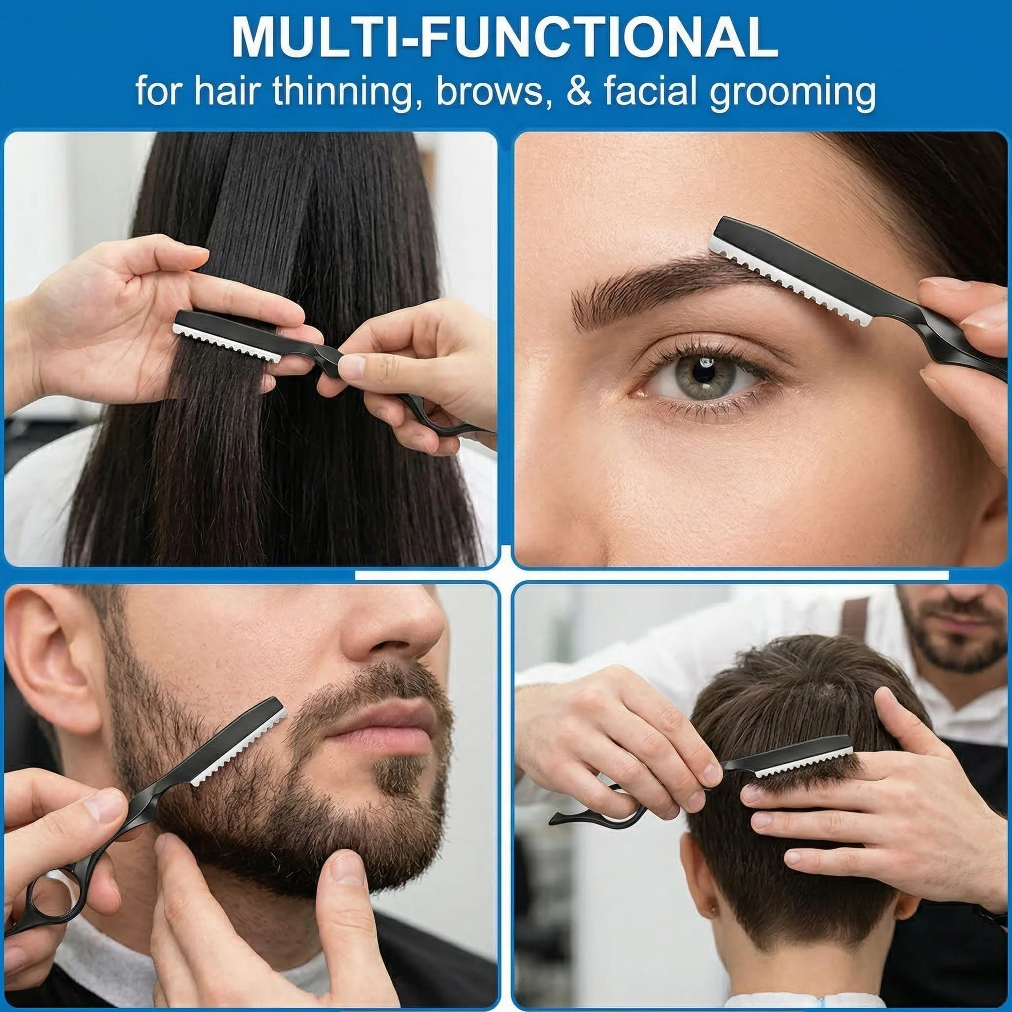 Sfilzino Per Capelli Professionale In Acciaio Inossidabile, Con 10 Lame Di Sicurezza Rimovibili,Per Tagliare Le Sopracciglia E Radere Il Viso, Regalo Per Uomo (Nero)