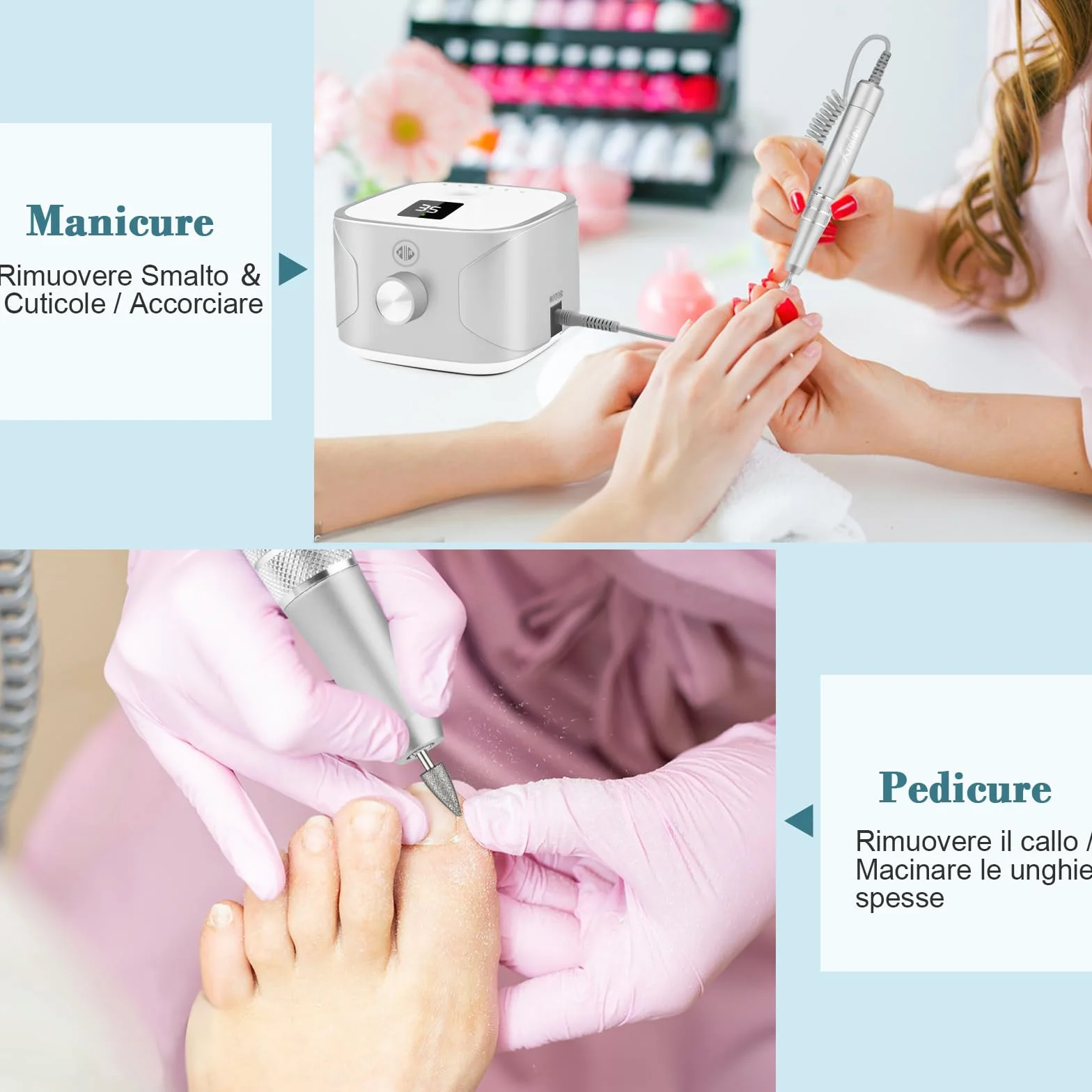 Kredioo Fresa per Unghie Professionale 35000RPM, Trapano Elettrico per Rimozione Gel/Smalto, Argento