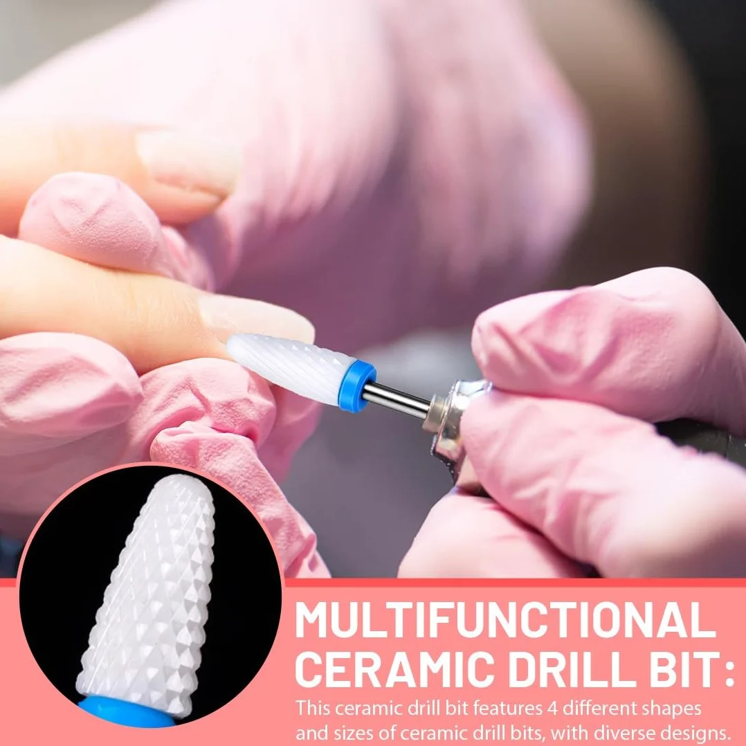 Set di 4 Punte Fresa Unghie in Ceramica per Manicure Pedicure Professionale, Rimozione Gel e Cuticole