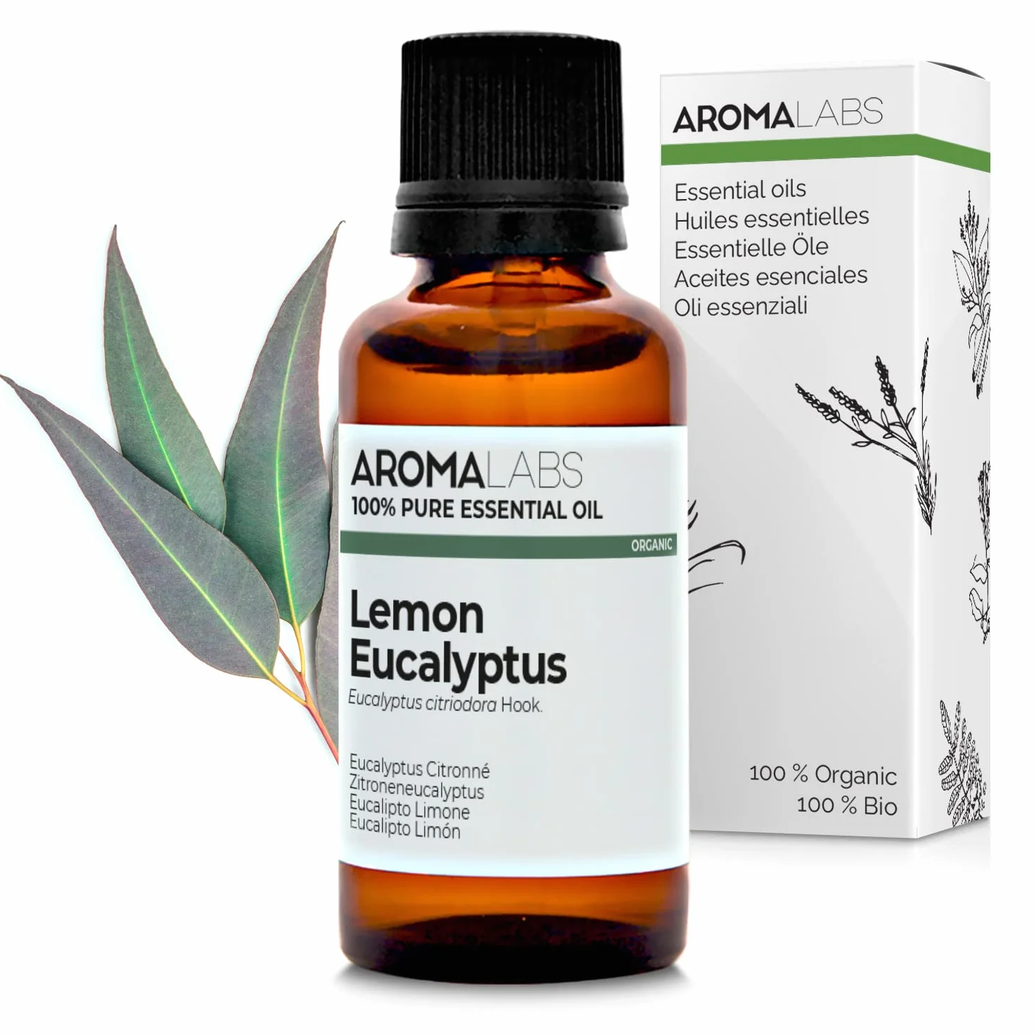 Eucalipto Citriodora BIO (Eucalyptus citriodora) - 30 mL - Olio Essenziale Chemiotipizzato e Certificato AB - Aroma Labs - Made in France