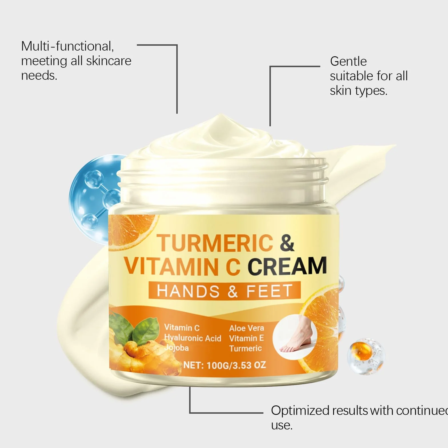 Curcuma Vitamina C Crema Mani e Piedi, Lozione Piede Idratante Profonda per Tacchi Secchi, Cracked e Pelle Ruvida, Estratto Nutriente di Aloe Vera Formulato, Crema Ripristinante Illuminante (2PCS)