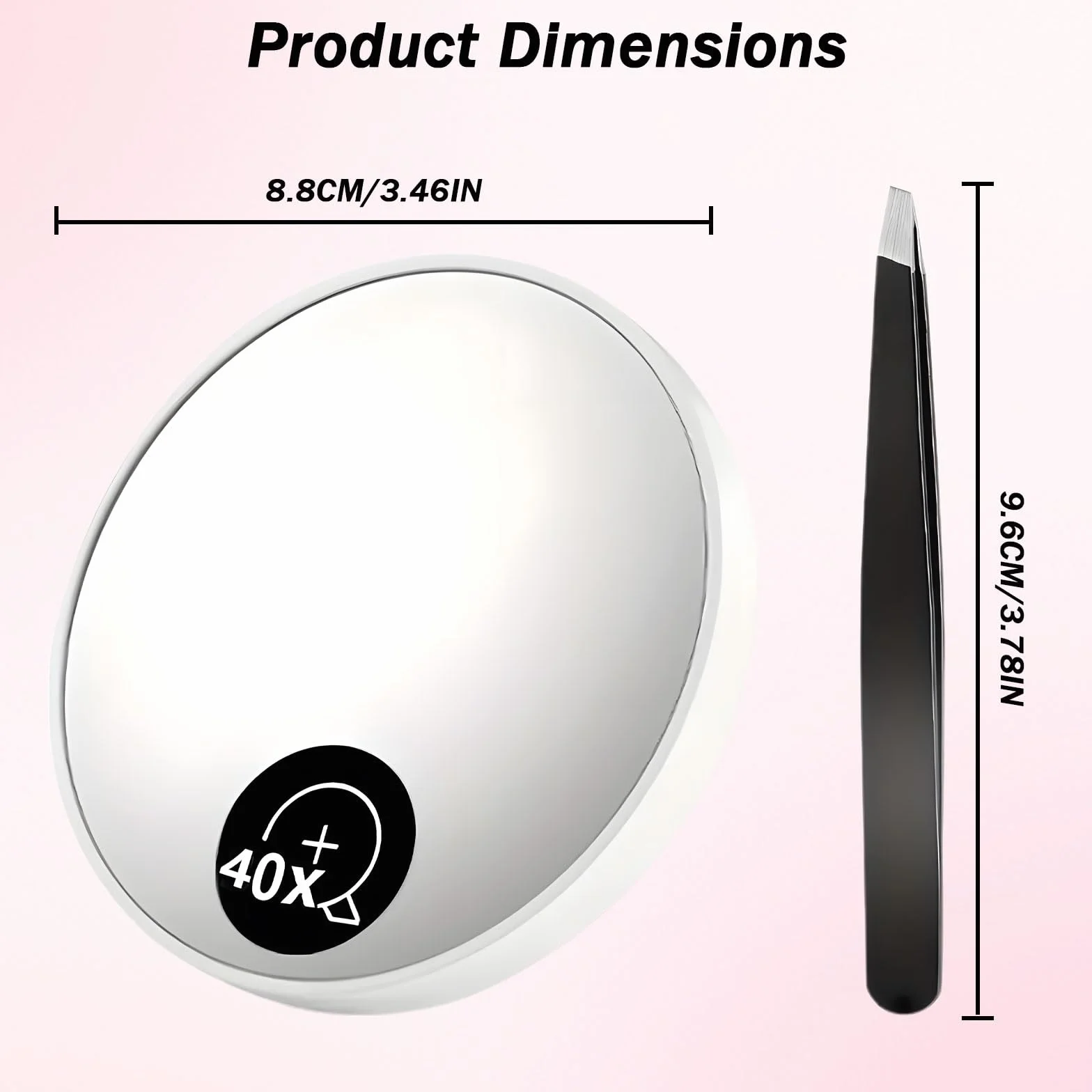 Dreamil 40X Specchio ingranditore con ventosa e pinzette cosmetico professionale per trucco e sopracciglia nero