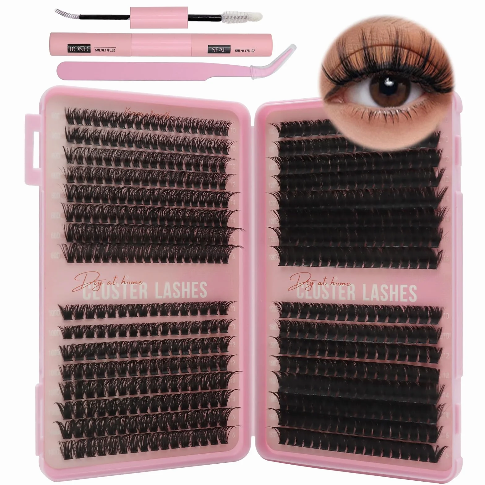 VEGCOO 560 Pezzi Ciglia Finte Ciuffetti Kit, 60-100-120-150D Curl Ciglia Finte Naturali Russian Eyelashes Extensions, Cluster Lashes 10-16mm Mix