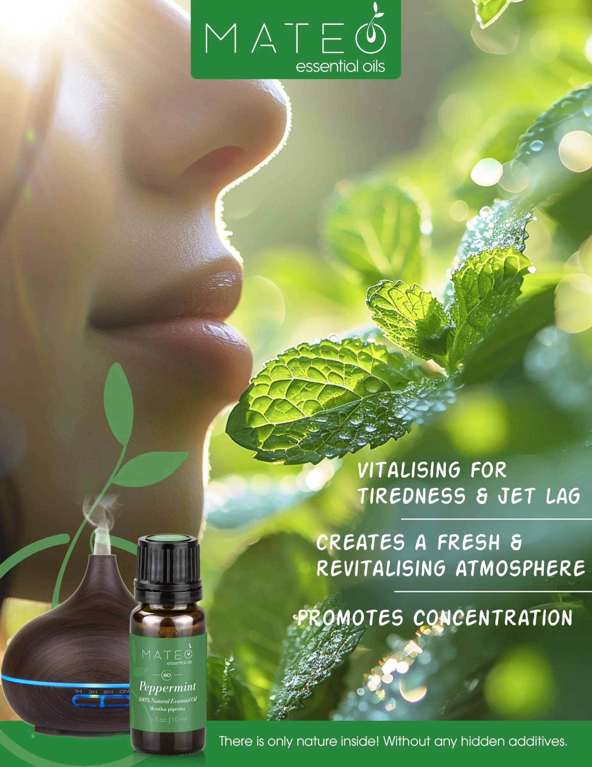 Olio Essenziale di Menta Piperita 100% Puro Naturale Qualità Terapeutica Aromaterapia 10 ml