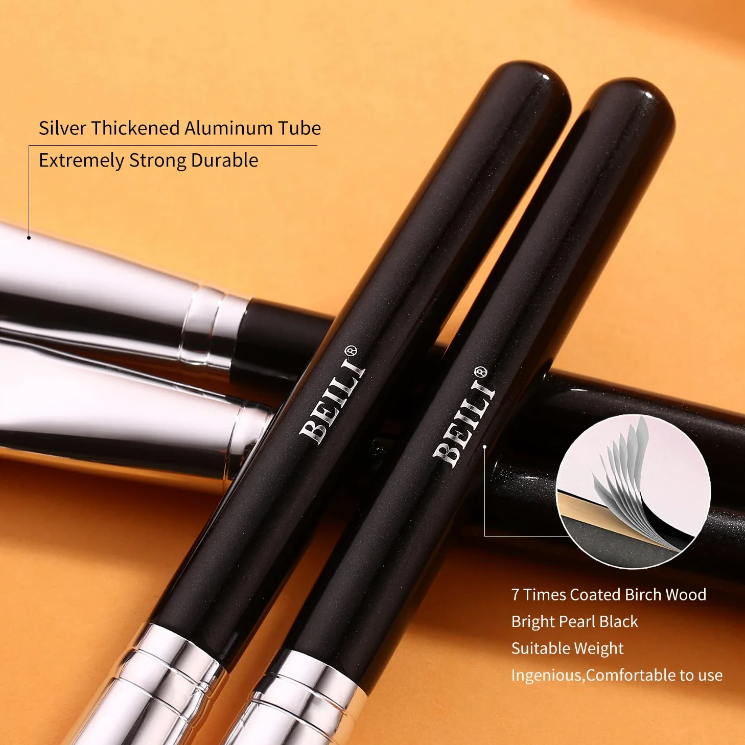 BEILI 12 pennelli da trucco con custodia per trucco, sintetico, Kabuki, fondotinta, blush, correttore, kit di pennelli per trucco completo con confezione regalo (nero)