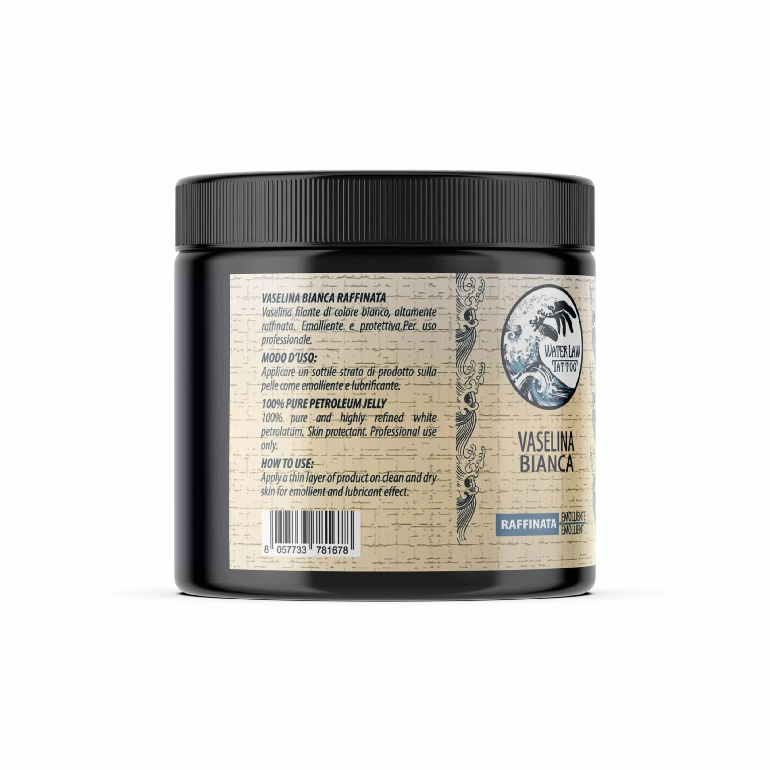 Water Law Tattoo Vaselina Bianca 200ml, Vaselina Pura Altamente Raffinata, Vaselina Tattoo Professionale, Emolliente, Lubrificante, Protettiva, Senza Profumi o Coloranti, Made in Italy