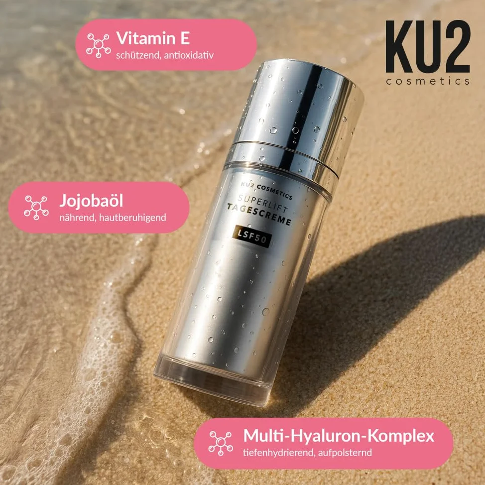 KU2 Cosmetics Superlift Crema Giorno Anti Aging SPF 50, 50 ml | Multi acido ialuronico, vitamina E, crema idratante, protezione UV