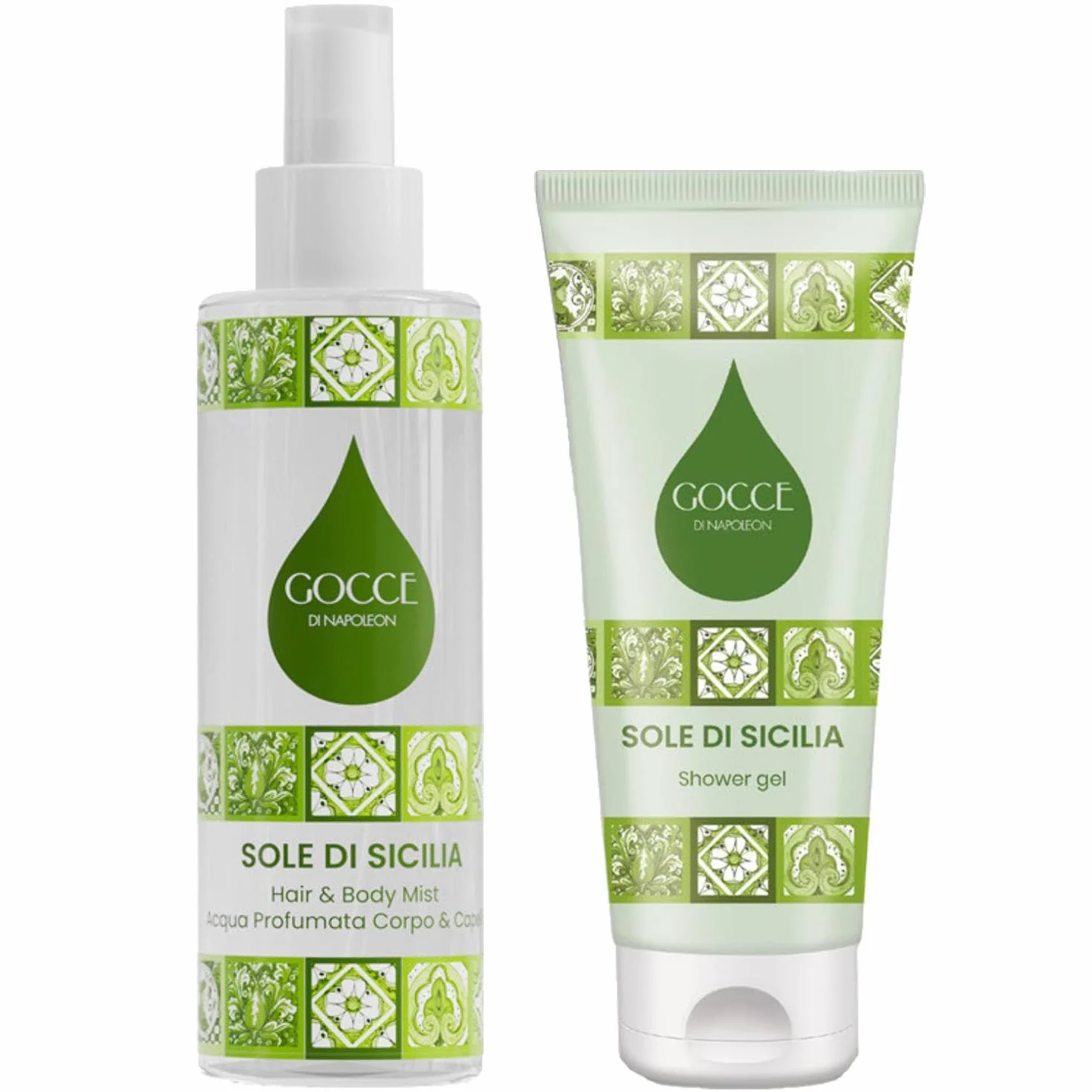 Gocce Di Napoleon Sole Di Sicilia Confezione Regalo Donna Acqua Profumata Corpo e Capelli 200 Ml e Gel Doccia 150 Ml