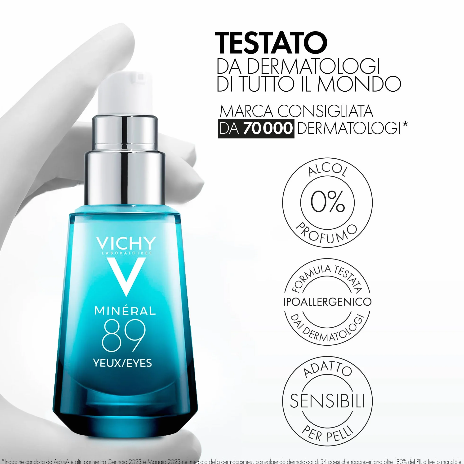 Vichy Minéral 89, Gel Occhi Fortificante, Per Tutti i Tipi di Pelle, 8H di Idratazione, Riduce Borse, Occhiaie e Linee Sottili, Con Caffeina, Acido Ialuronico e Acqua Vulcanica, 15 ml